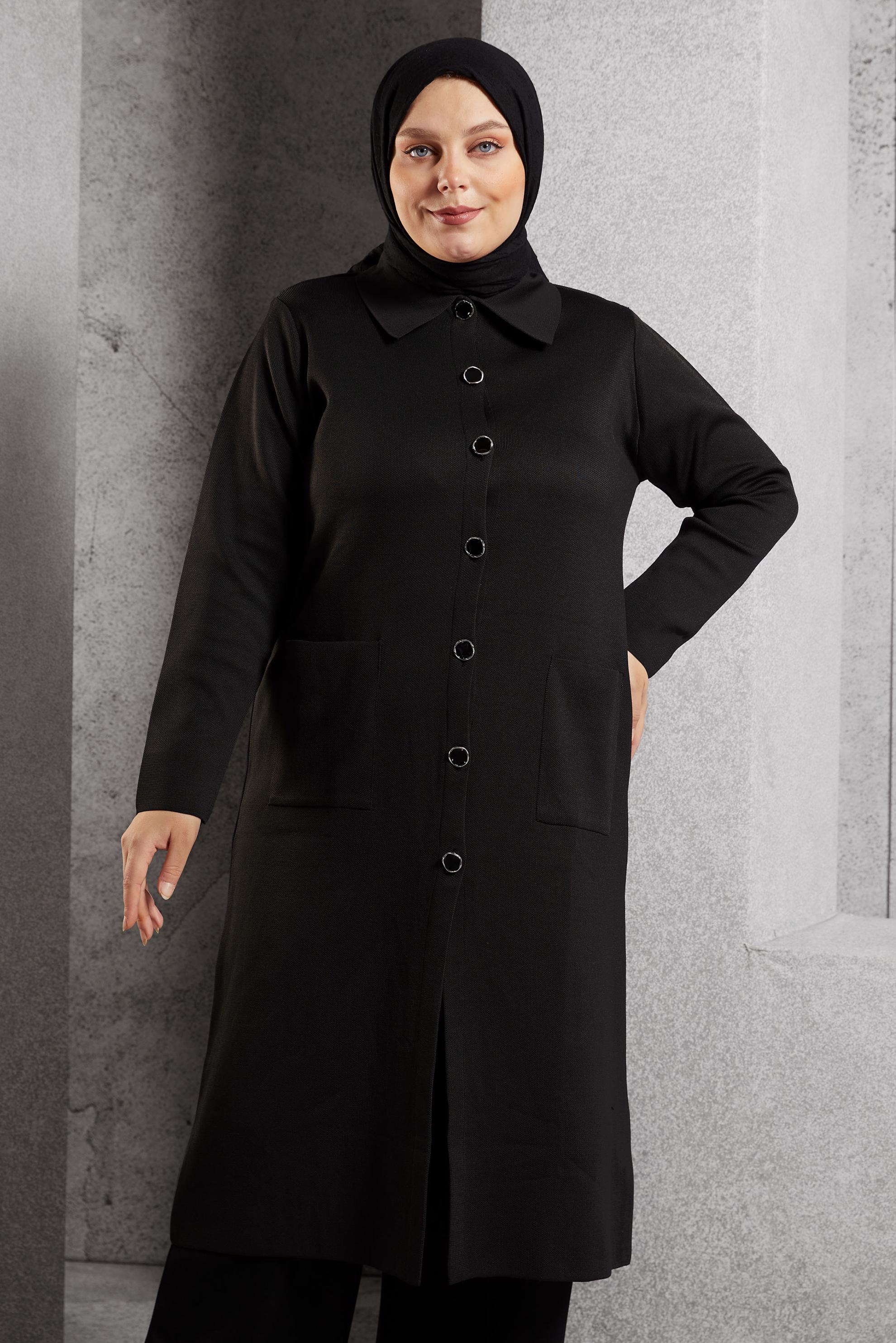 Vêtements hijab NOIR CARDIGAN EN MAILLE GRANDE TAILLE 20607