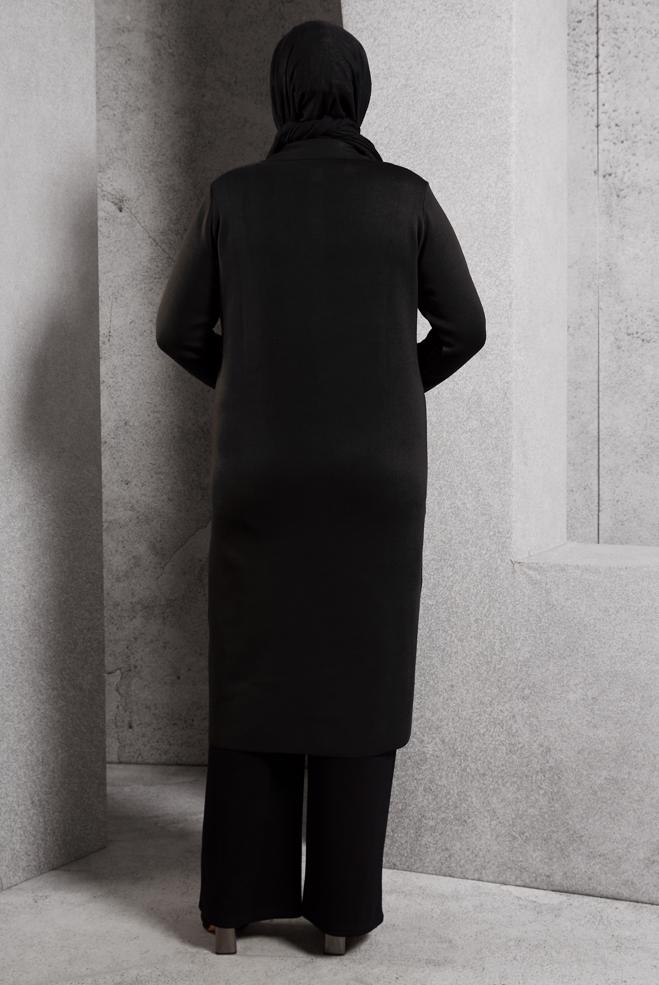 Hijab clothing BLACK PLUS SIZE KNITWEAR CARDIGAN 20607 - ALVİNA