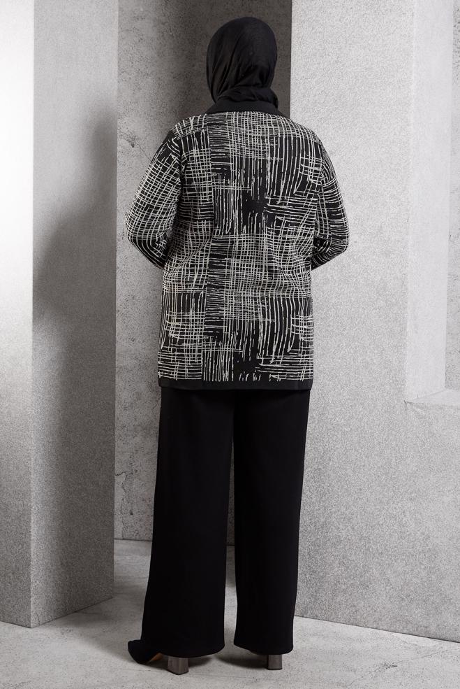 Hijab clothing BLACK PATTERNED KNITWEAR CARDIGAN 20609 - ALVİNA