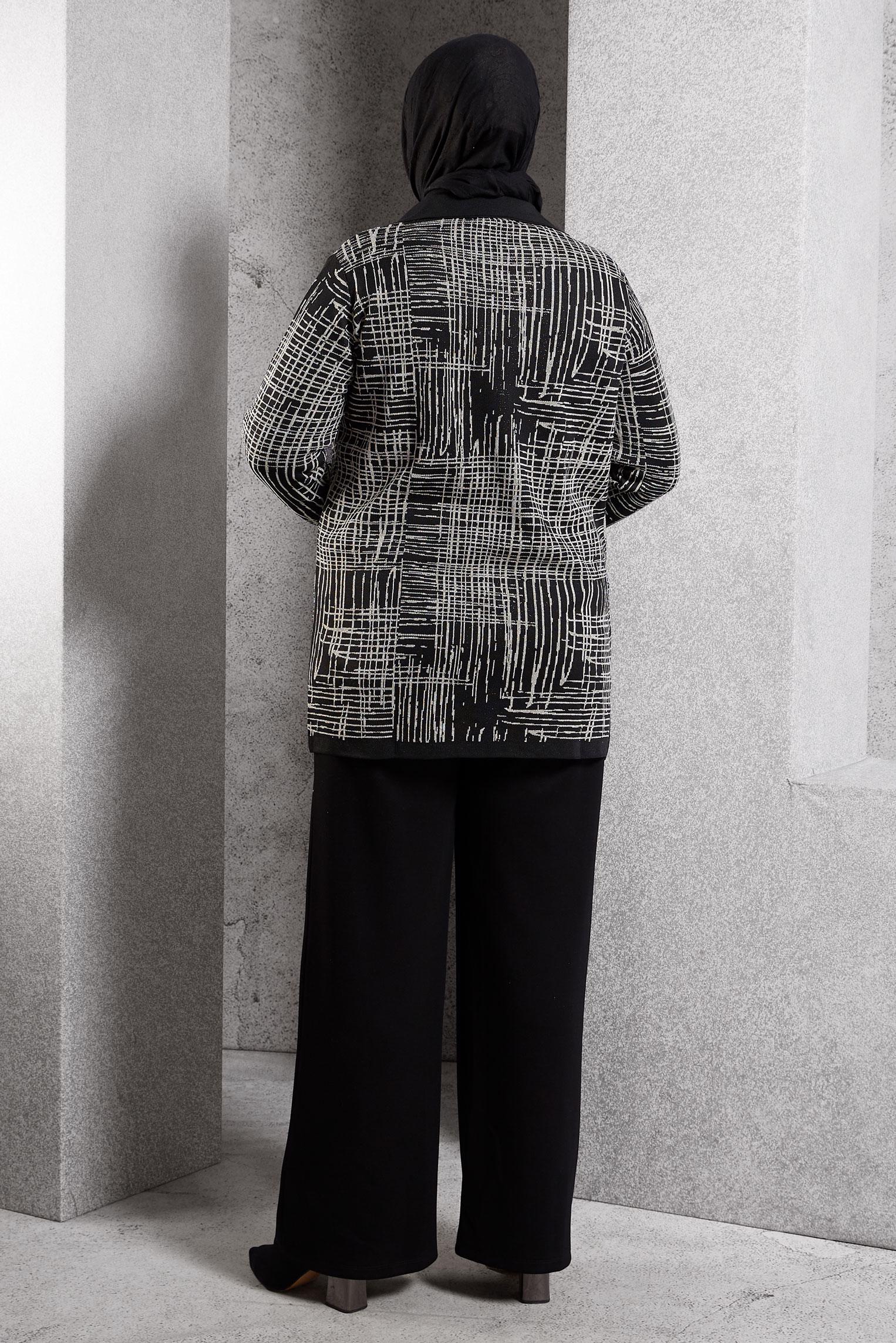 Vêtements hijab NOIR CARDIGAN EN MAILLE À MOTIFS 20609