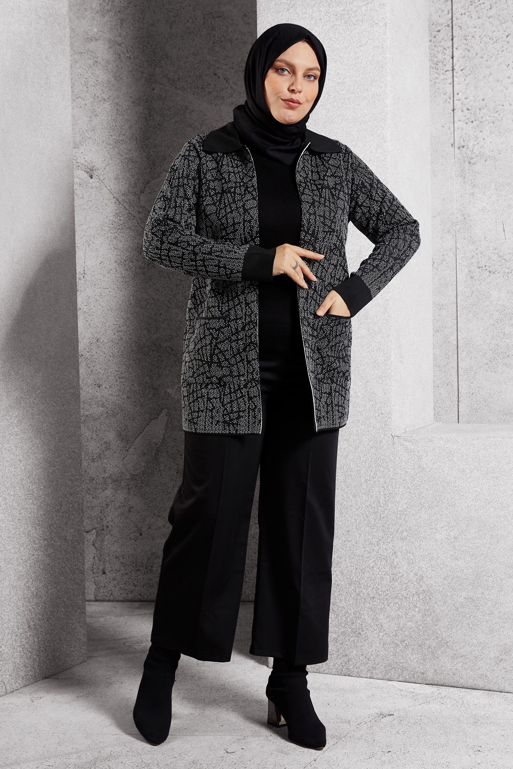 Vêtements hijab NOIR CARDIGAN EN MAILLE GRANDE TAILLE 20611