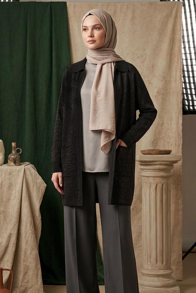 Hijab clothing BROWN 20611 TRİKO HIRKA 44-48 - ALVİNA