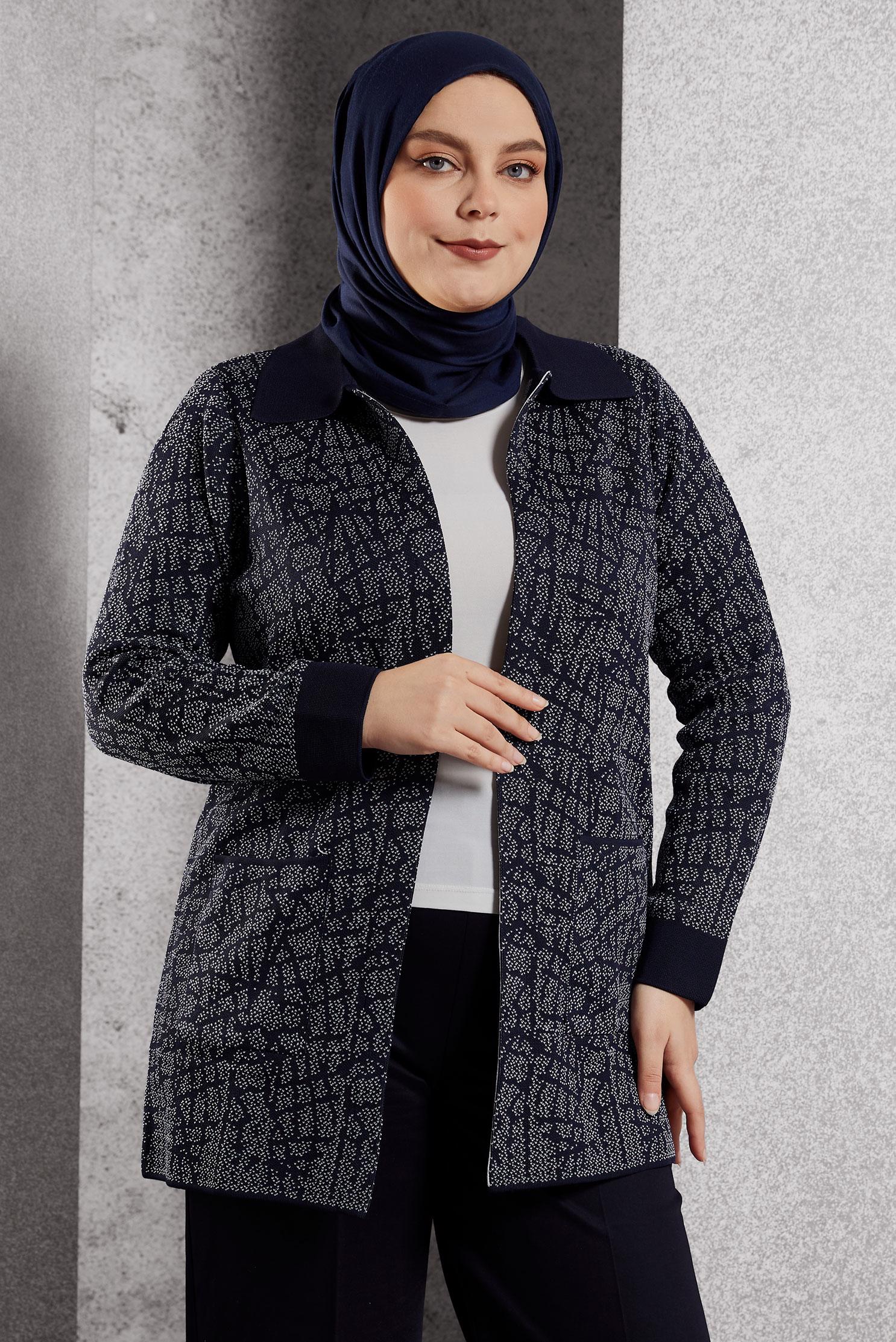 Vêtements hijab BLEU MARINE CARDIGAN EN MAILLE GRANDE TAILLE 20611