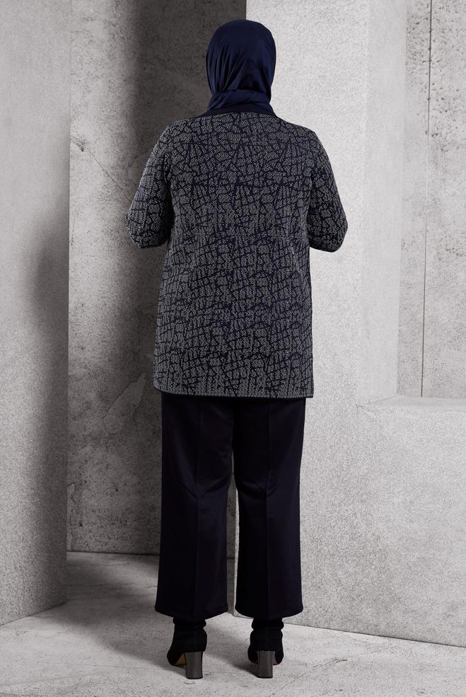 Vêtements hijab BLEU MARINE CARDIGAN EN MAILLE GRANDE TAILLE 20611 - ALVİNA