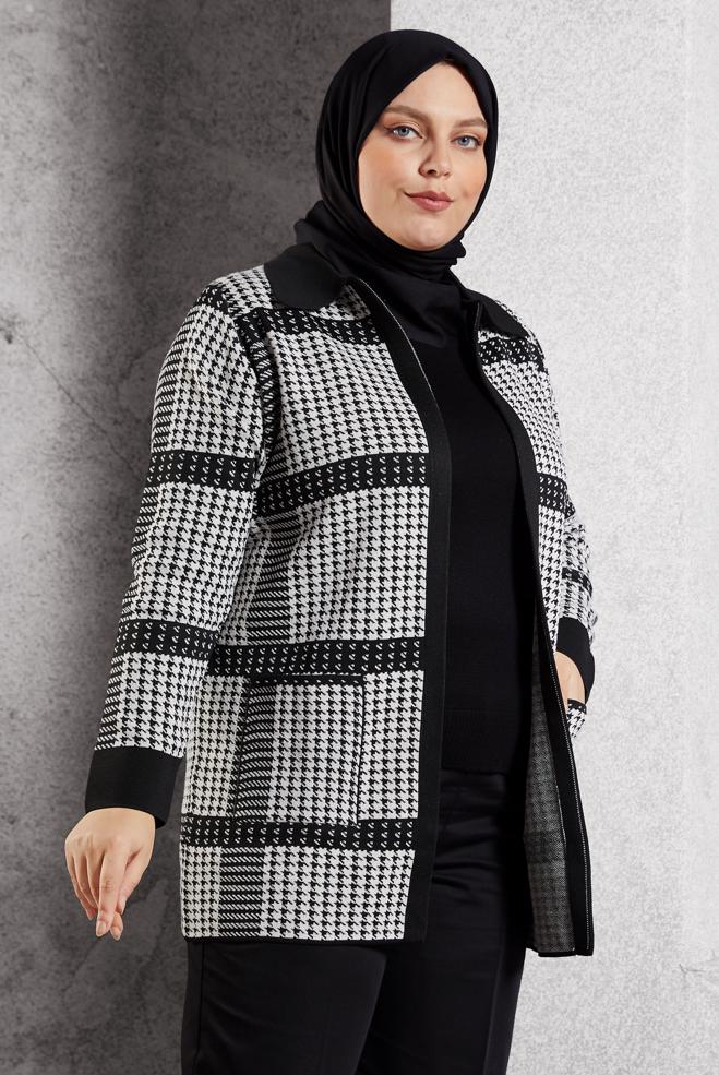 Hijab clothing BLACK PATTERNED KNITWEAR CARDIGAN 20614 - ALVİNA