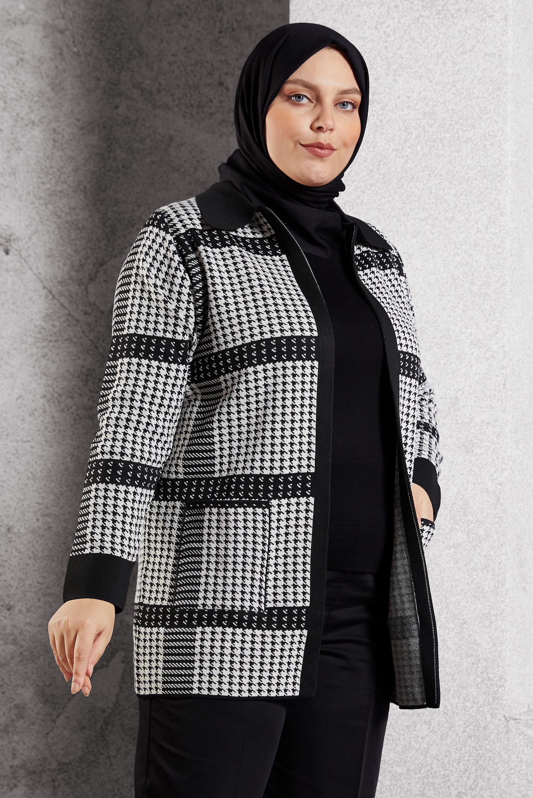 Hijab clothing BLACK PATTERNED KNITWEAR CARDIGAN 20614
