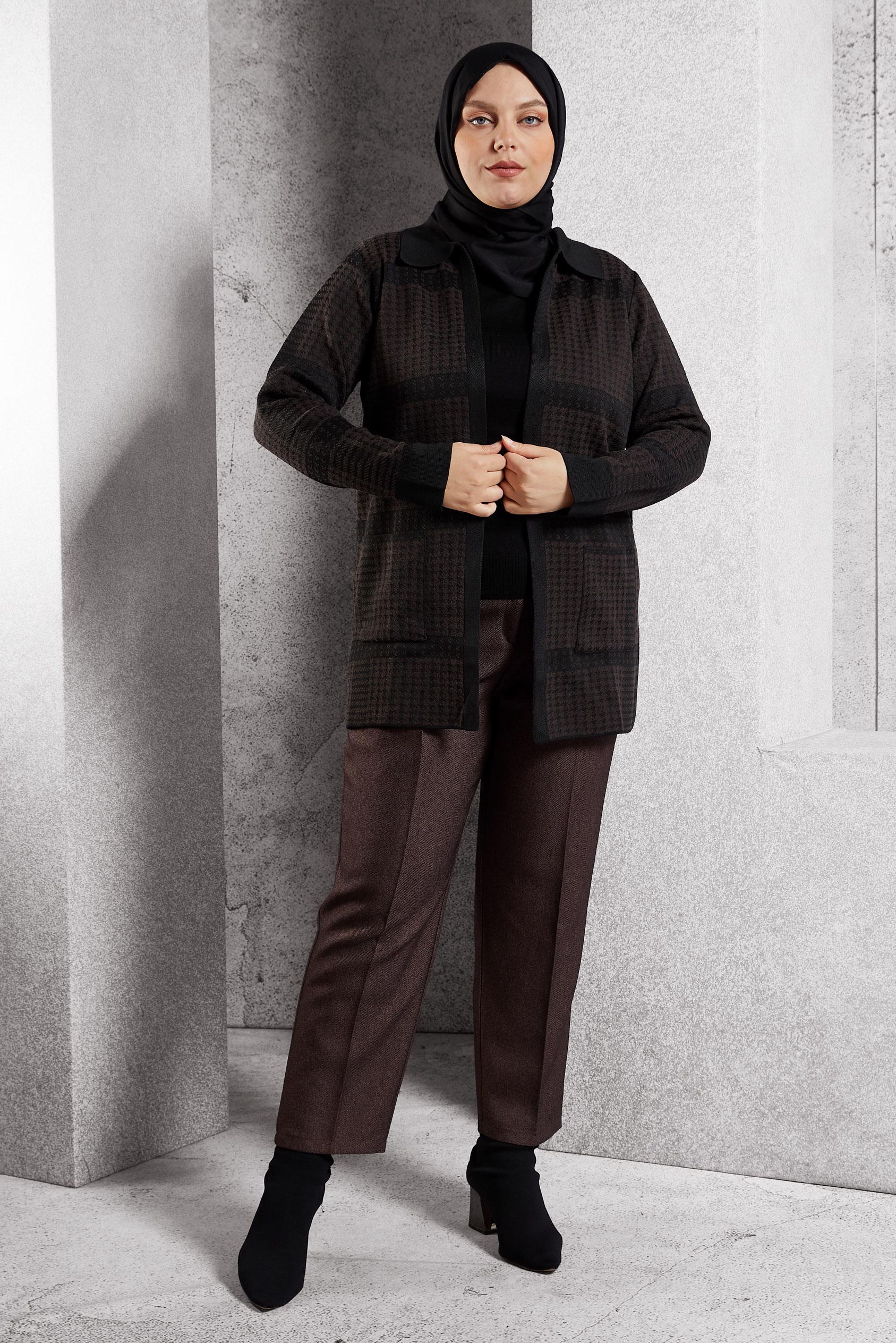 Hijab clothing BROWN PATTERNED KNITWEAR CARDIGAN 20614