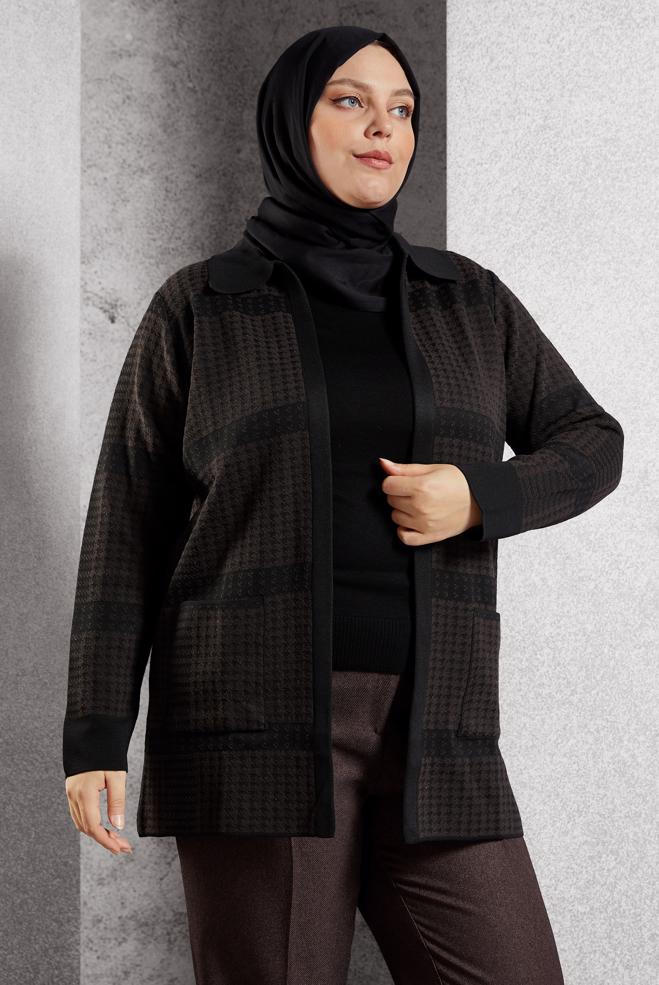 Hijab clothing BROWN PATTERNED KNITWEAR CARDIGAN 20614 - ALVİNA