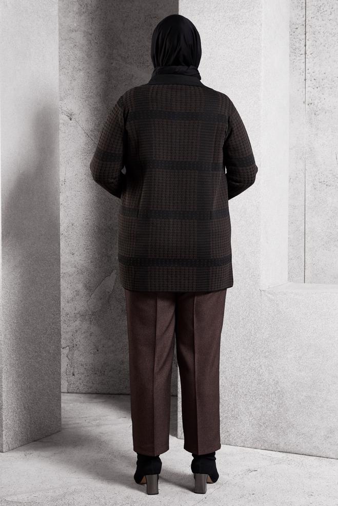 Hijab clothing BROWN PATTERNED KNITWEAR CARDIGAN 20614 - ALVİNA