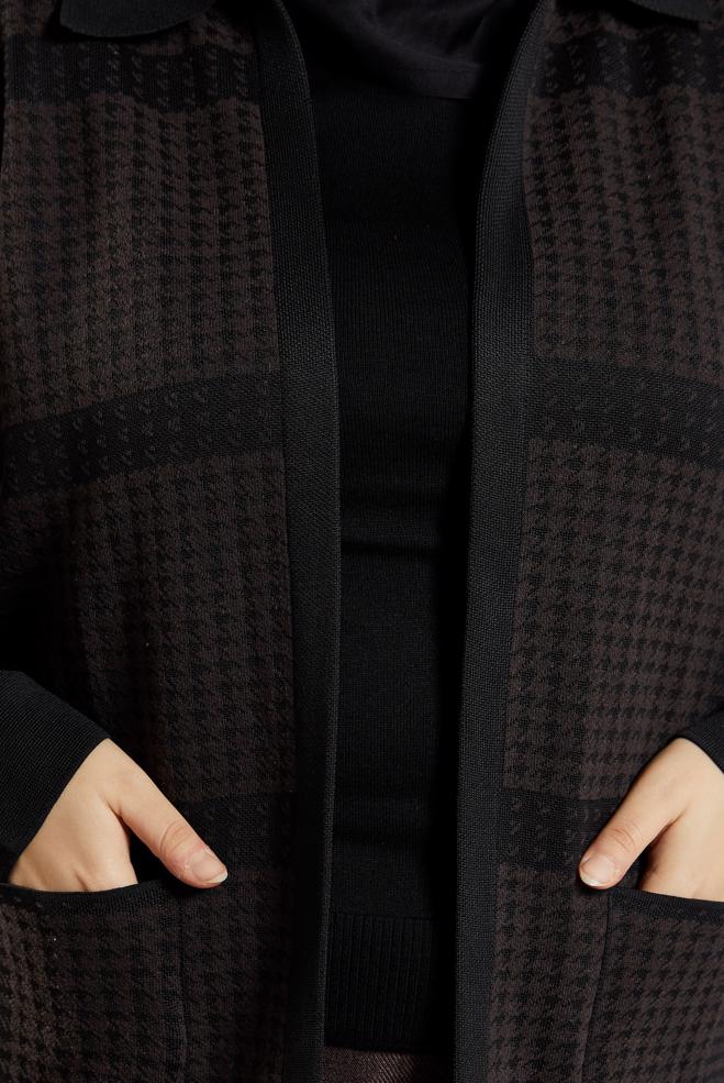 Hijab clothing BROWN PATTERNED KNITWEAR CARDIGAN 20614 - ALVİNA