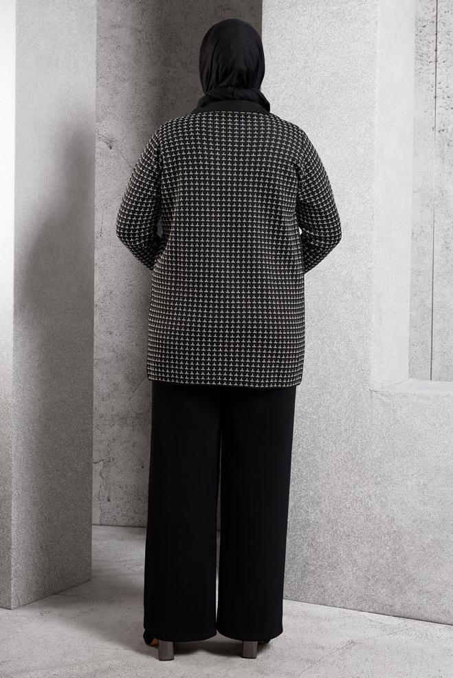 Hijab clothing BLACK PATTERNED KNITWEAR CARDIGAN 20616 - ALVİNA