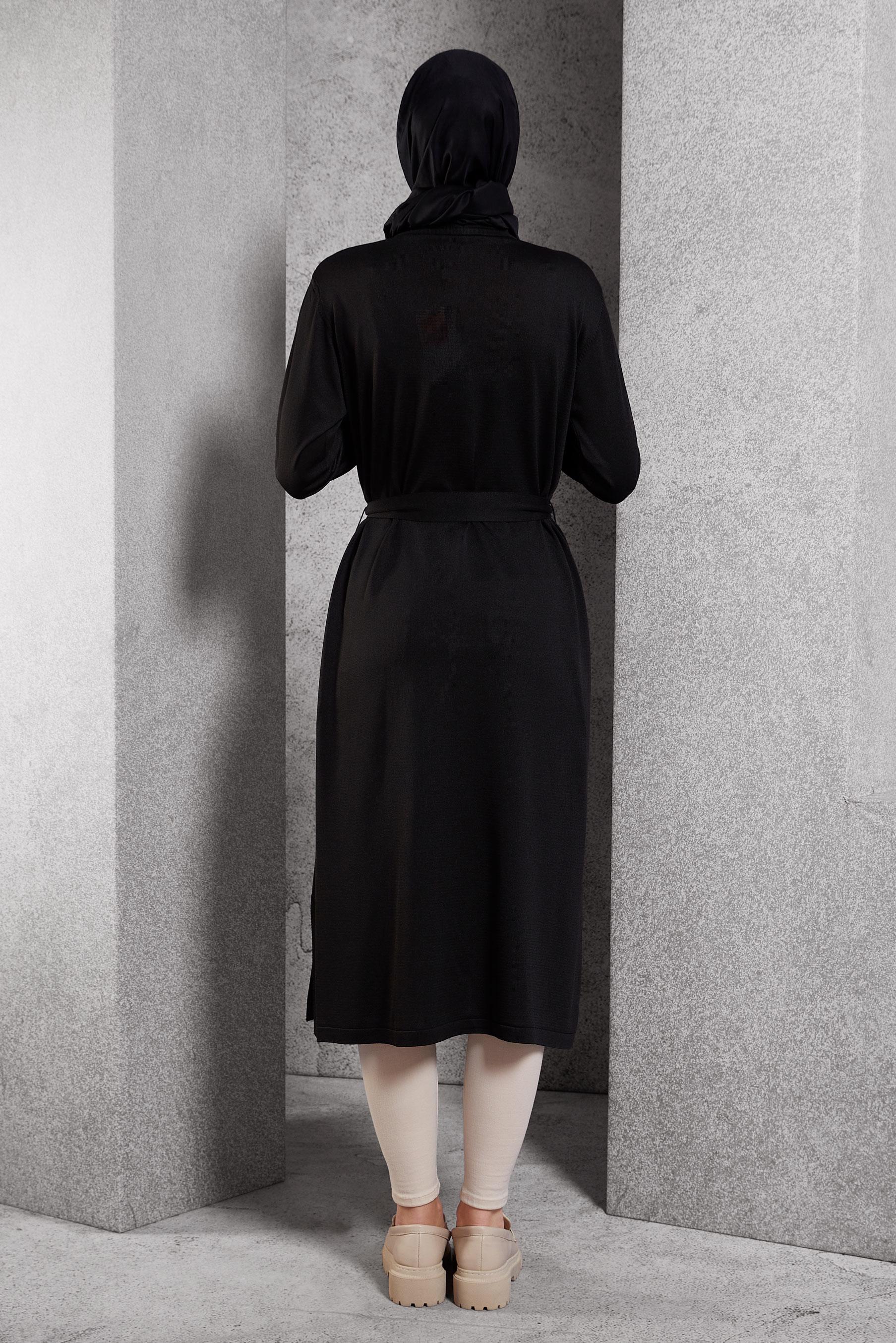 Hijab clothing BLACK BELTED KNITWEAR CARDIGAN 44996