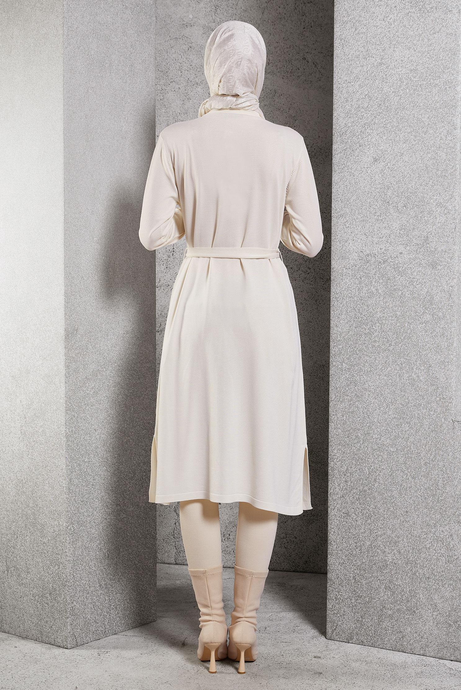 Hijab clothing WHITE BELTED KNITWEAR CARDIGAN 44996