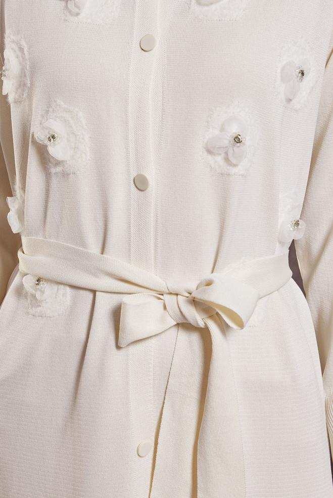 Hijab clothing WHITE BELTED KNITWEAR CARDIGAN 44996 - ALVİNA