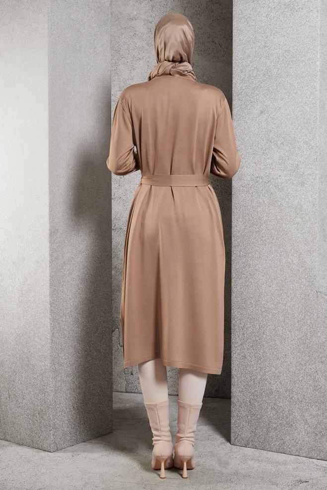 Hijab clothing BROWN BELTED KNITWEAR CARDIGAN 44996 - ALVİNA