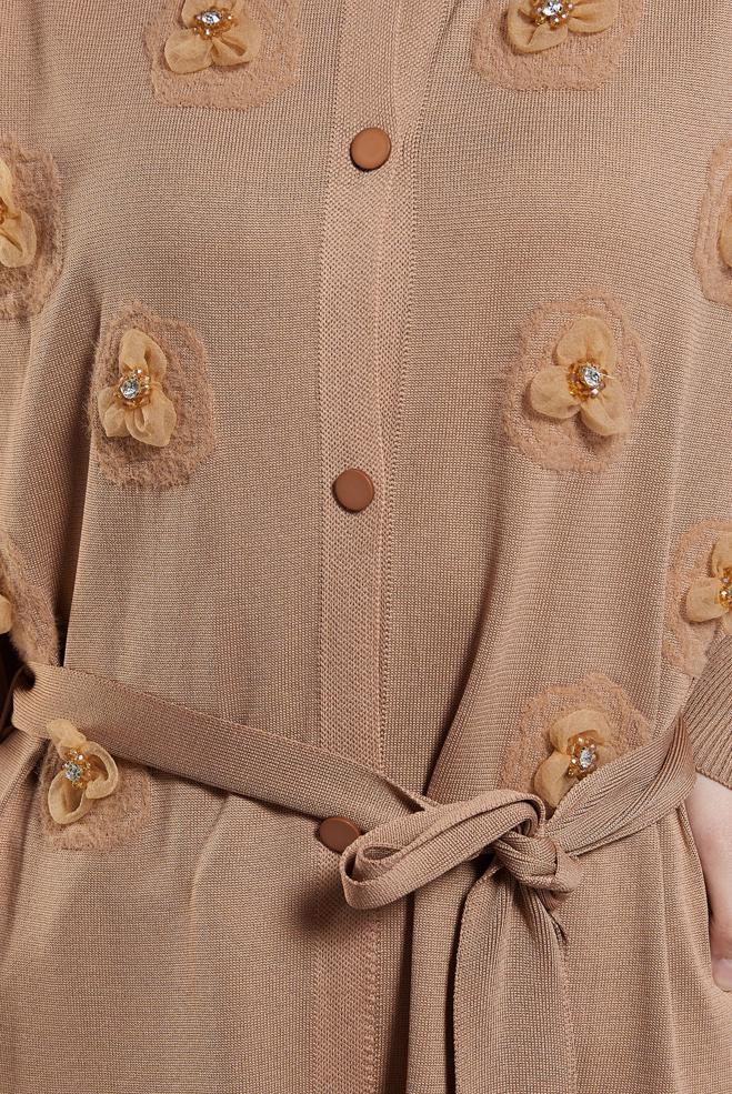 Hijab clothing BROWN BELTED KNITWEAR CARDIGAN 44996 - ALVİNA