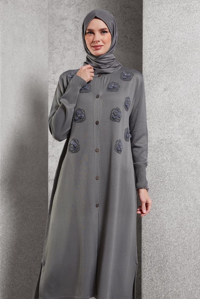 Hijab clothing GREY BELTED KNITWEAR CARDIGAN 44996 - ALVİNA