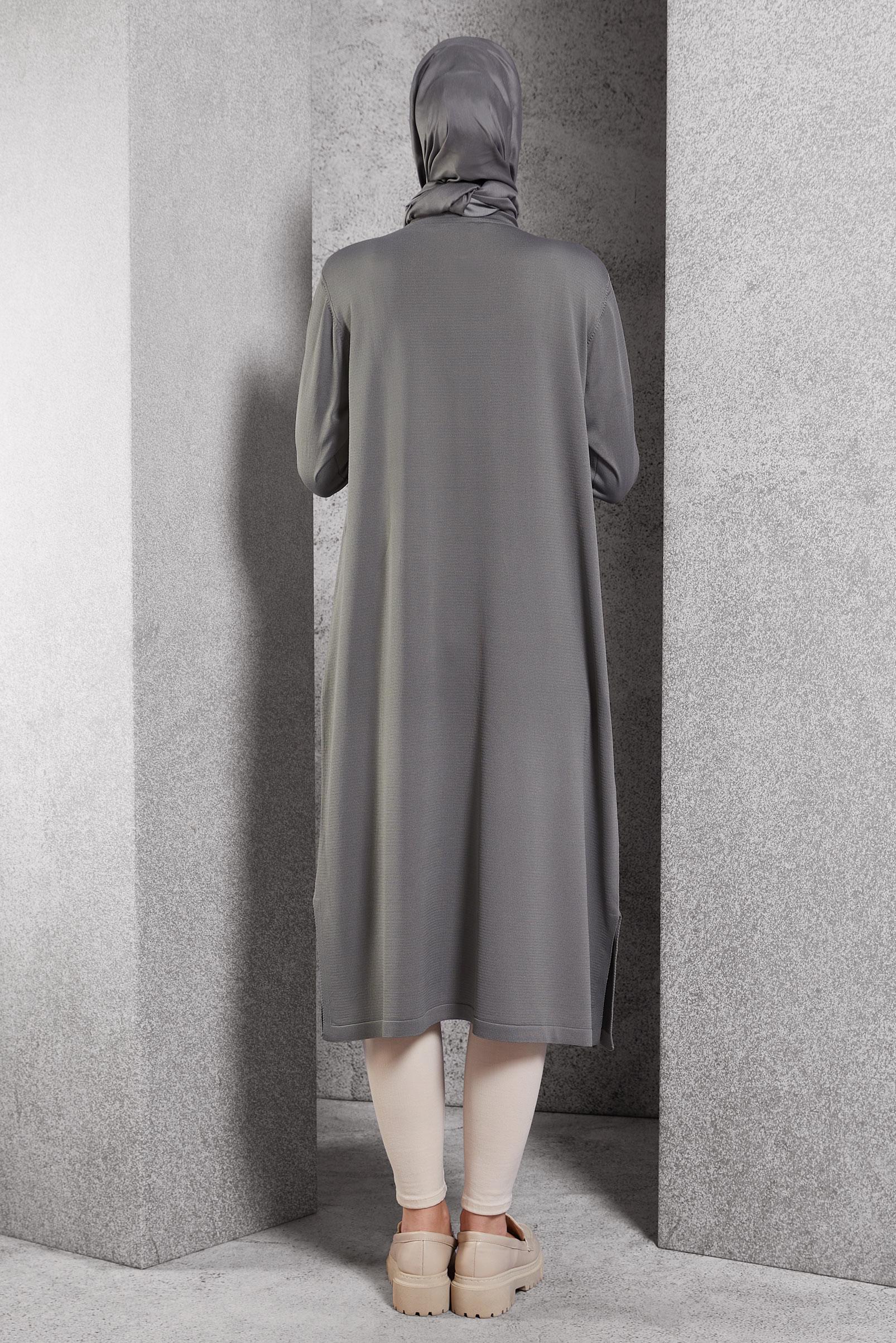 Hijab clothing GREY BELTED KNITWEAR CARDIGAN 44996