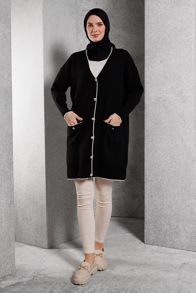Tesettür giyim SİYAH TRİKO HIRKA 44997 - ALVİNA
