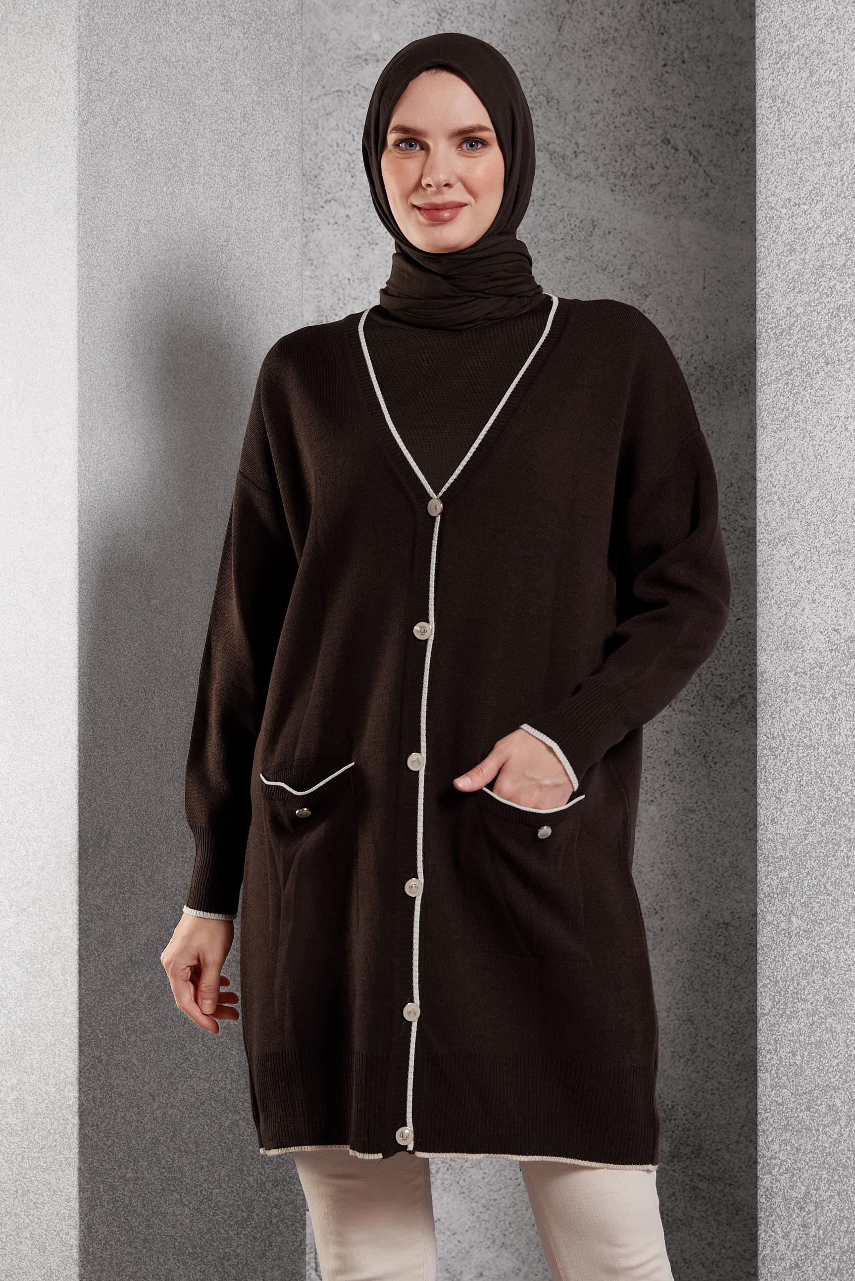 Vêtements hijab BRUN CARDIGAN EN MAILLE 44997