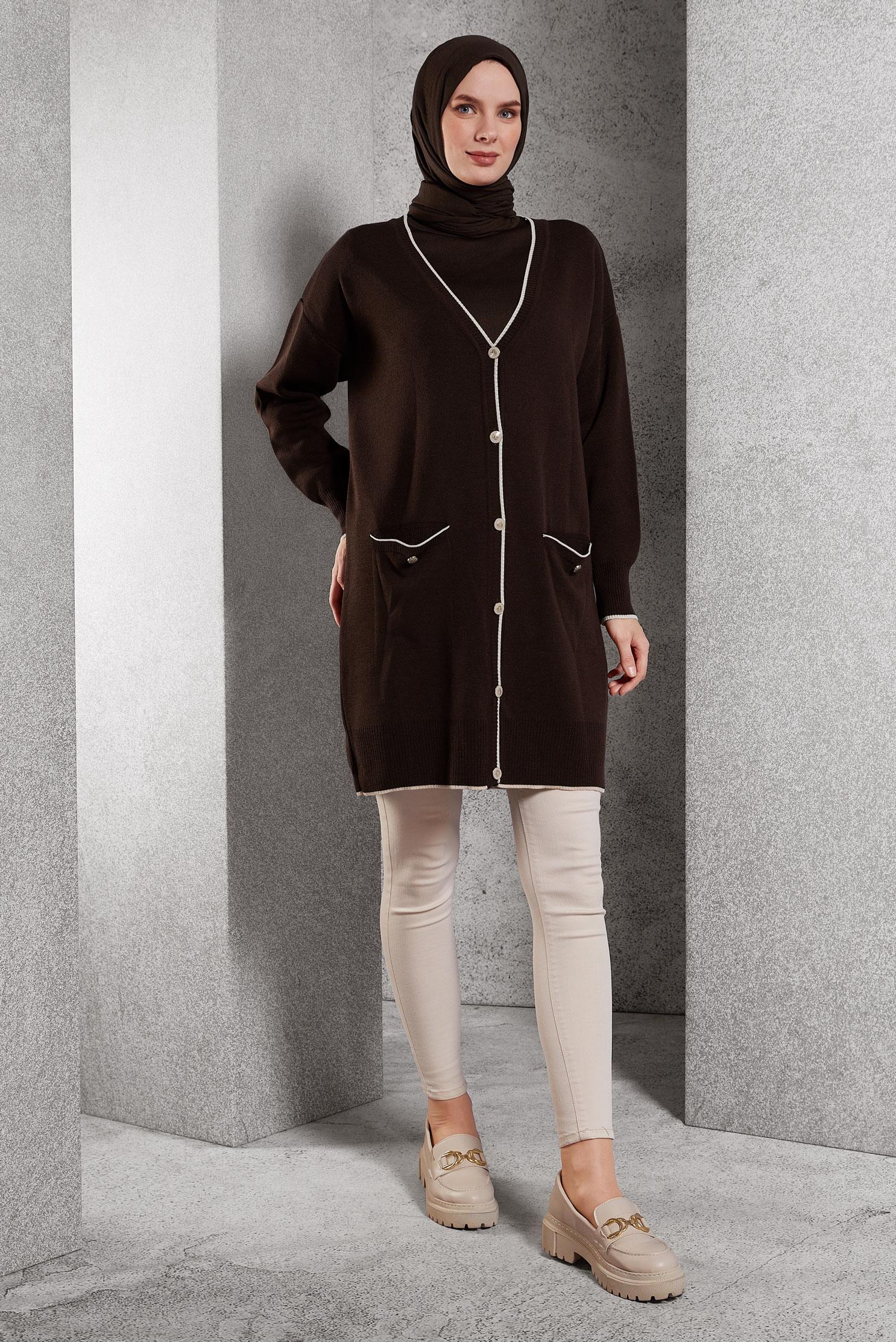 Vêtements hijab BRUN CARDIGAN EN MAILLE 44997