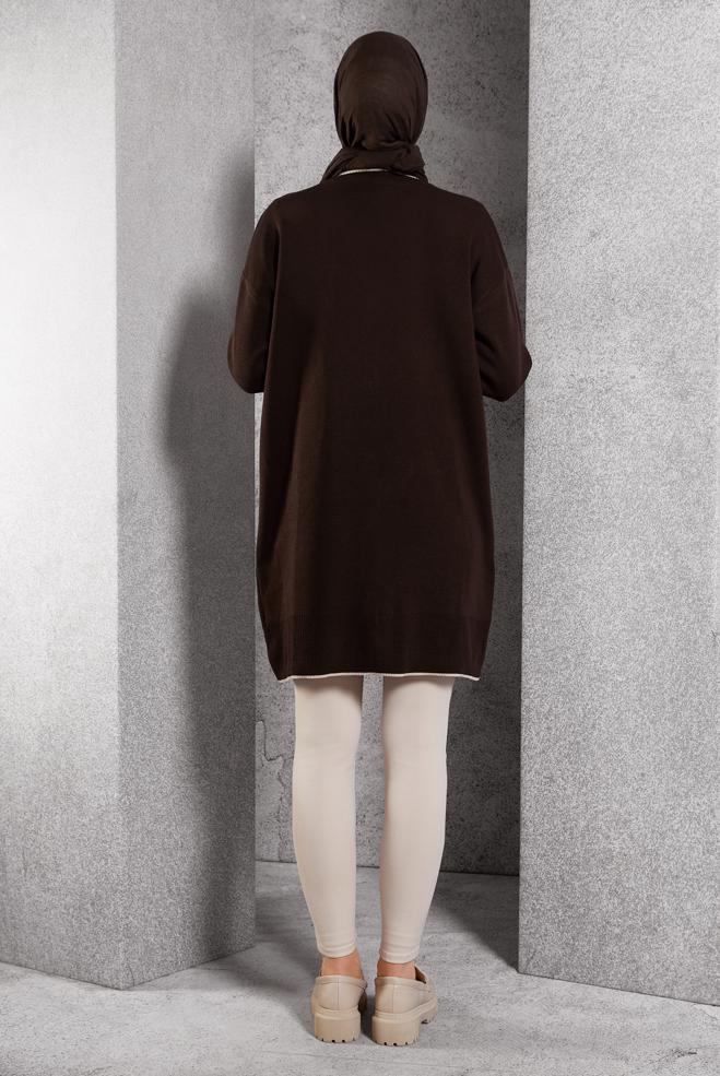 Tesettür giyim KAHVE TRİKO HIRKA 44997 - ALVİNA