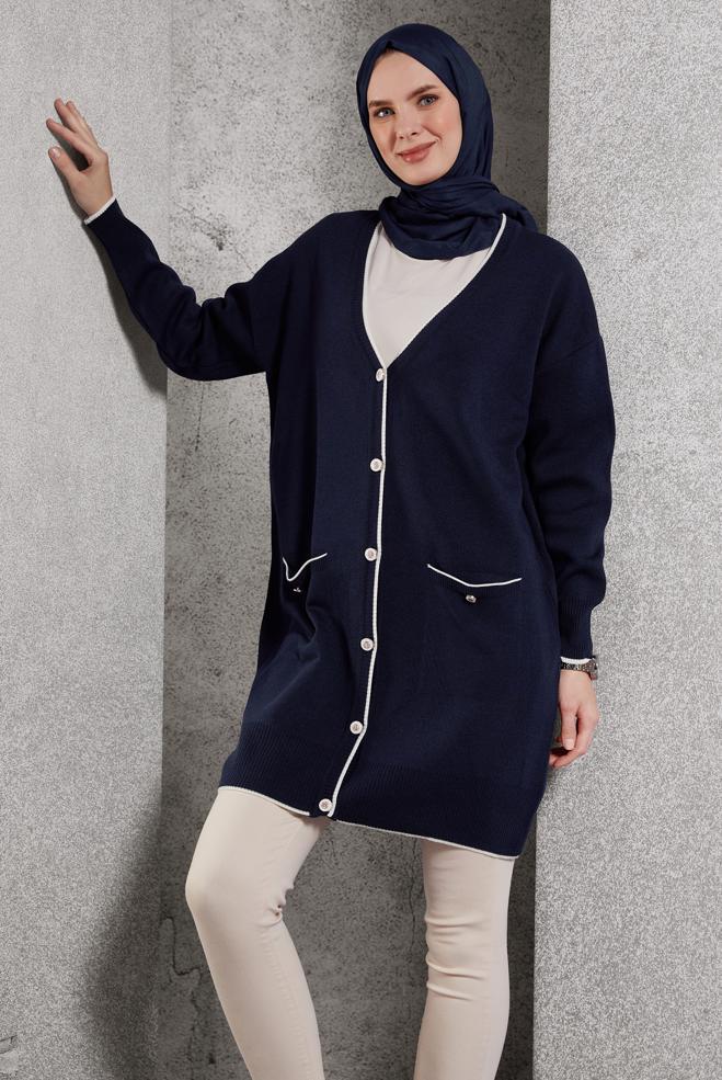 Tesettür giyim LACİVERT TRİKO HIRKA 44997 - ALVİNA