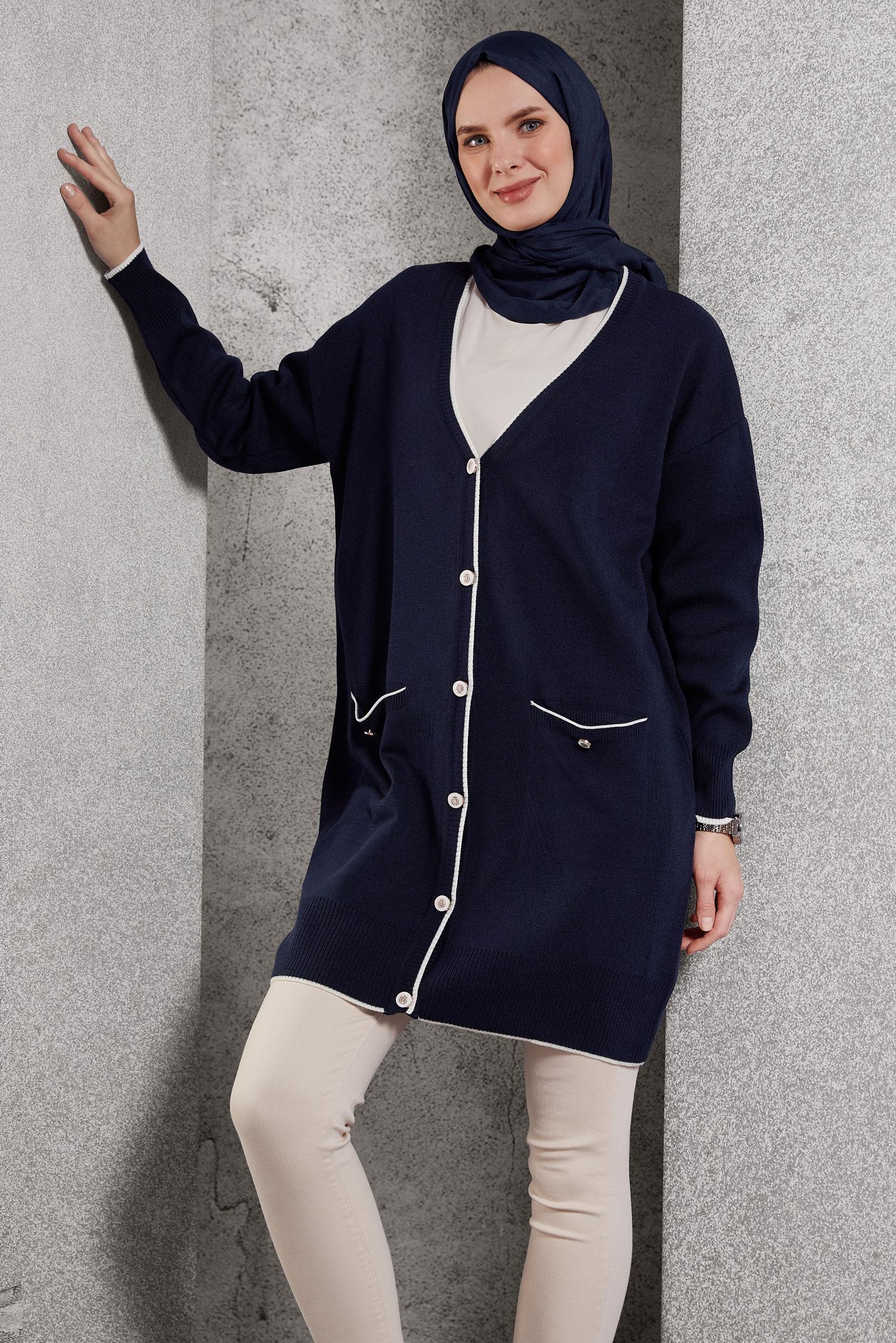 Tesettür giyim LACİVERT TRİKO HIRKA 44997