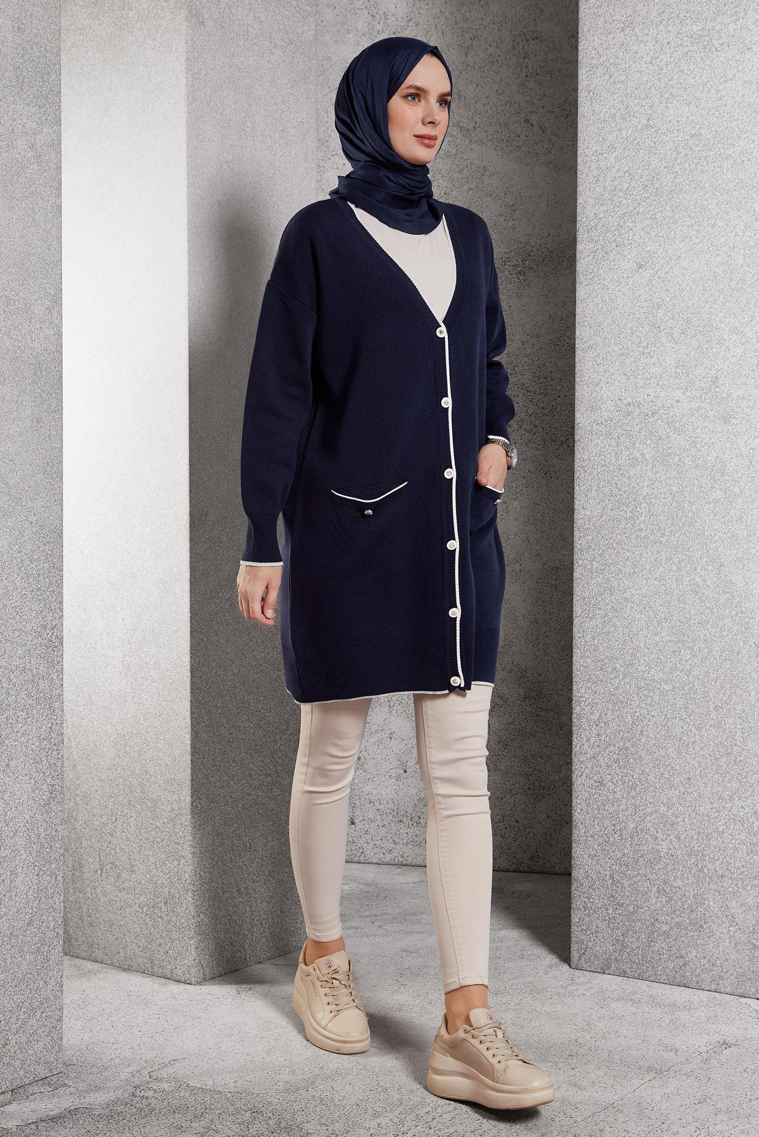 Tesettür giyim LACİVERT TRİKO HIRKA 44997