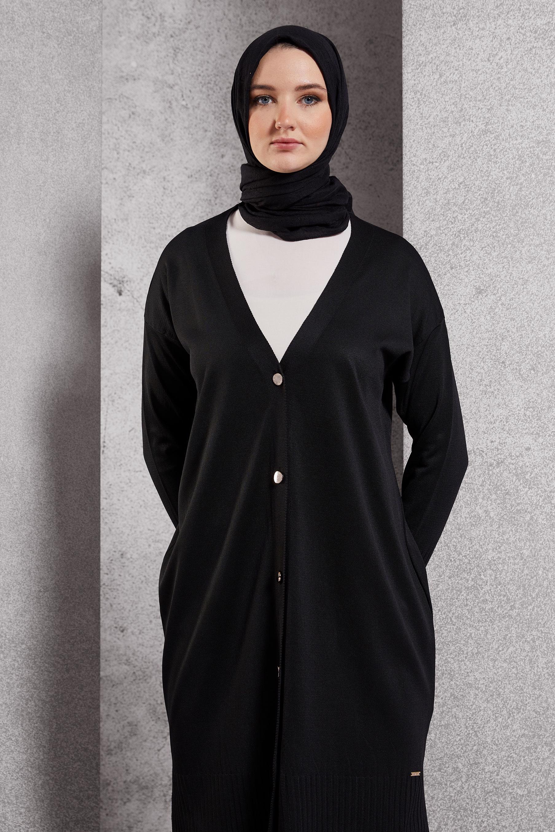 Tesettür giyim SİYAH UZUN TRİKO HIRKA 45000