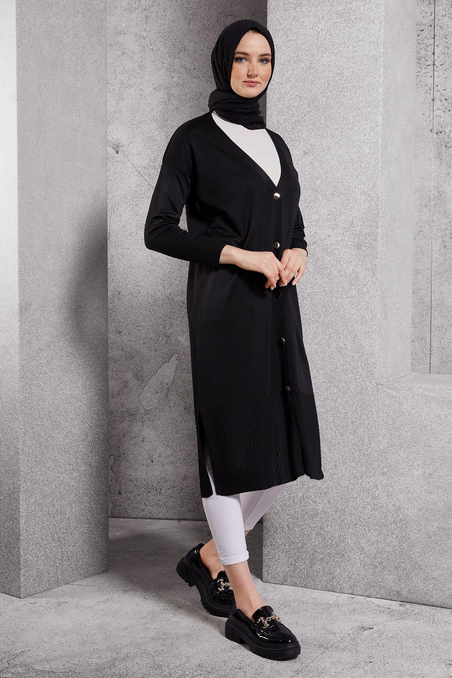 Tesettür giyim SİYAH UZUN TRİKO HIRKA 45000