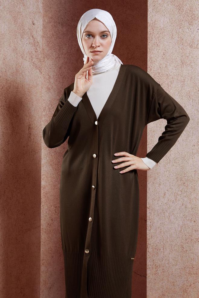 Vêtements hijab BRUN CARDIGAN LONG EN MAILLE 45000 - ALVİNA
