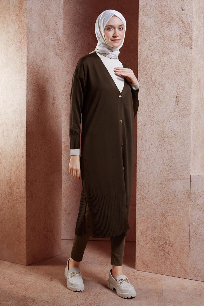 Vêtements hijab BRUN CARDIGAN LONG EN MAILLE 45000 - ALVİNA