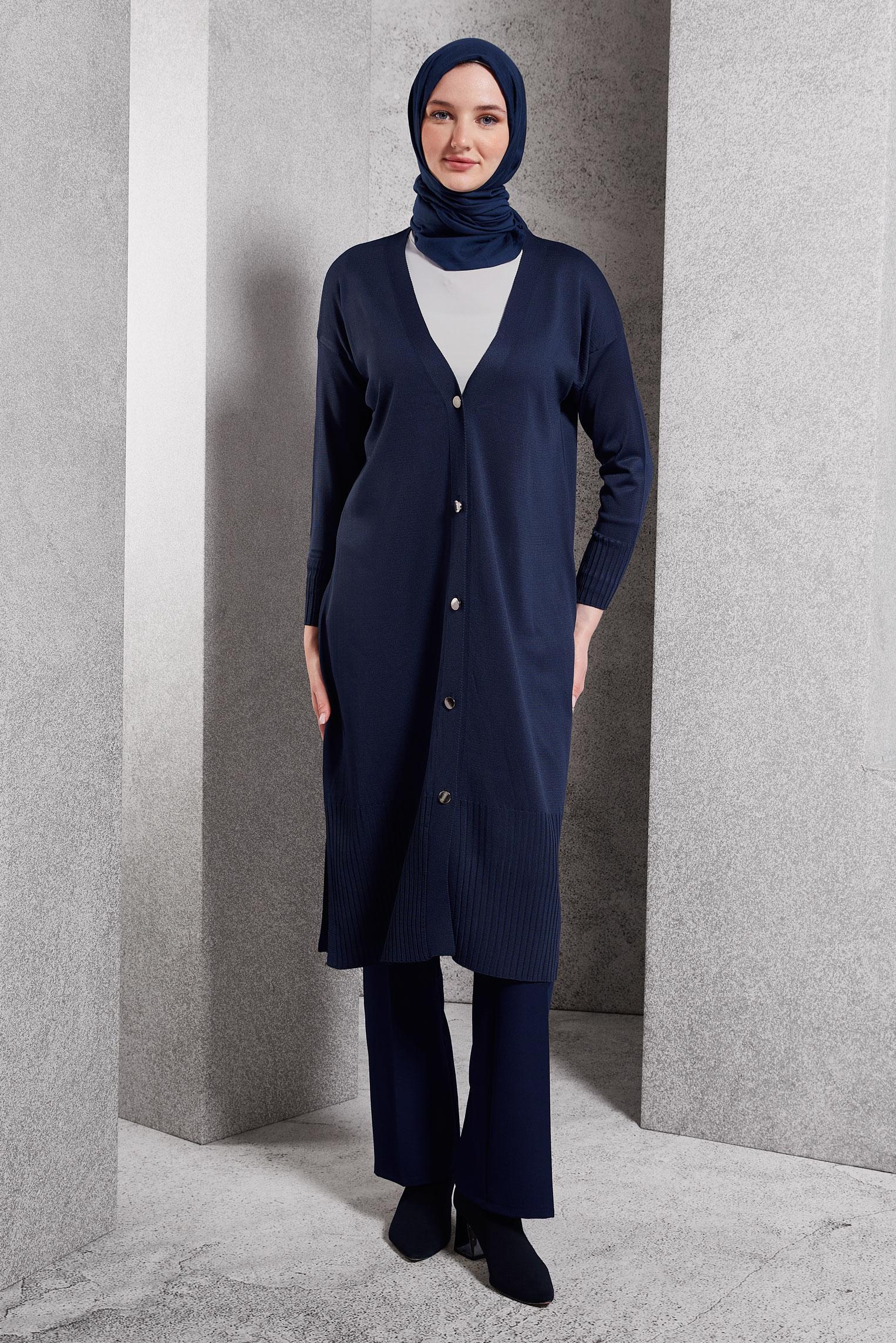 Tesettür giyim LACİVERT UZUN TRİKO HIRKA 45000