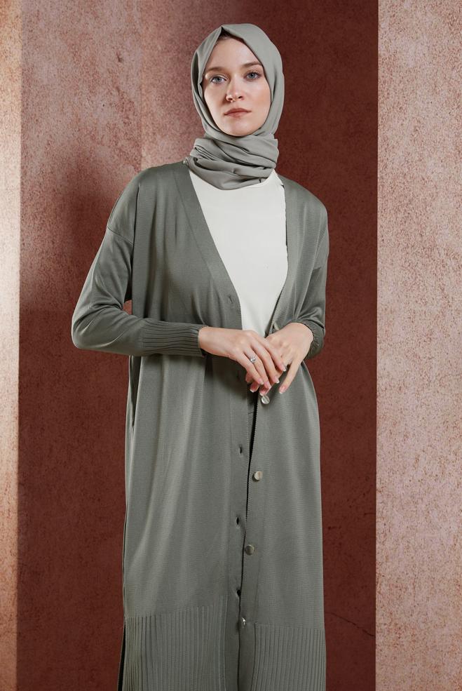 Vêtements hijab GRIS CARDIGAN LONG EN MAILLE 45000 - ALVİNA