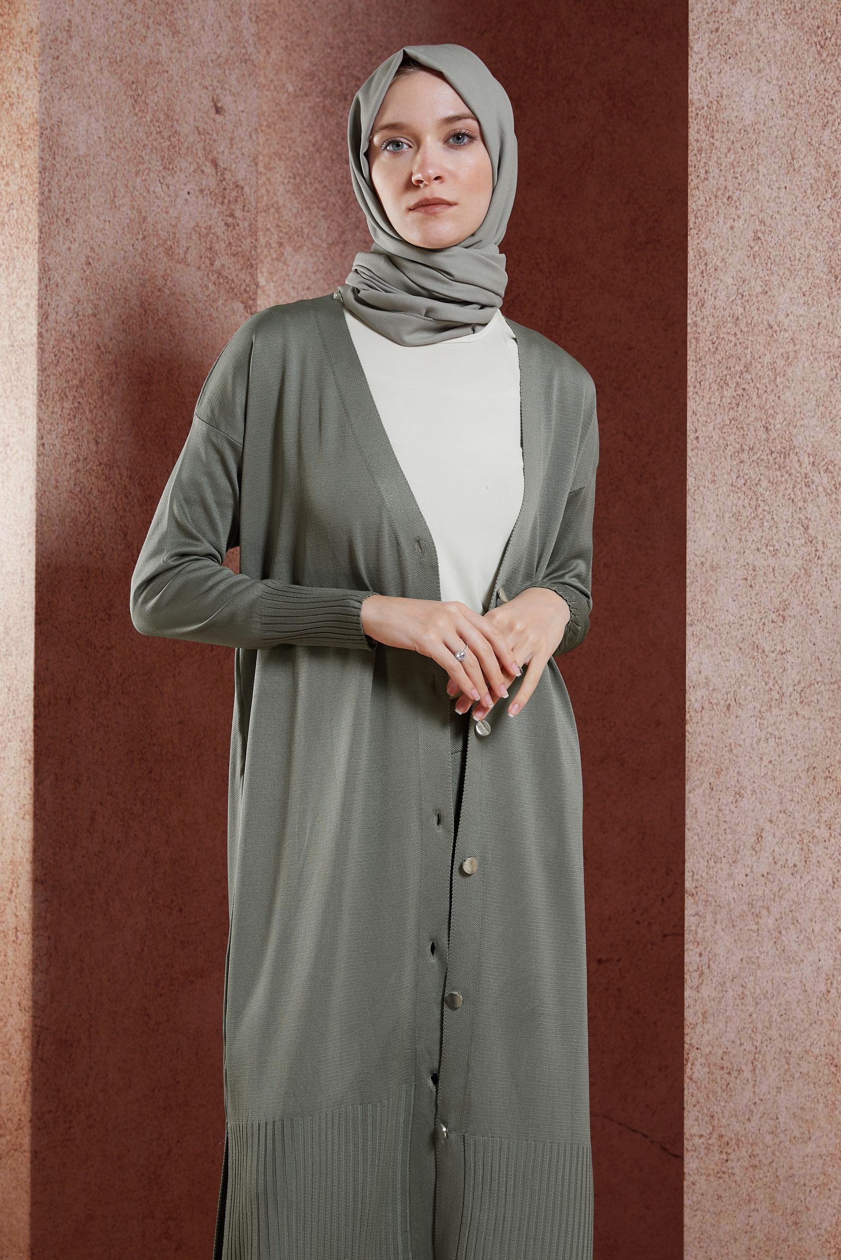 Vêtements hijab GRIS CARDIGAN LONG EN MAILLE 45000