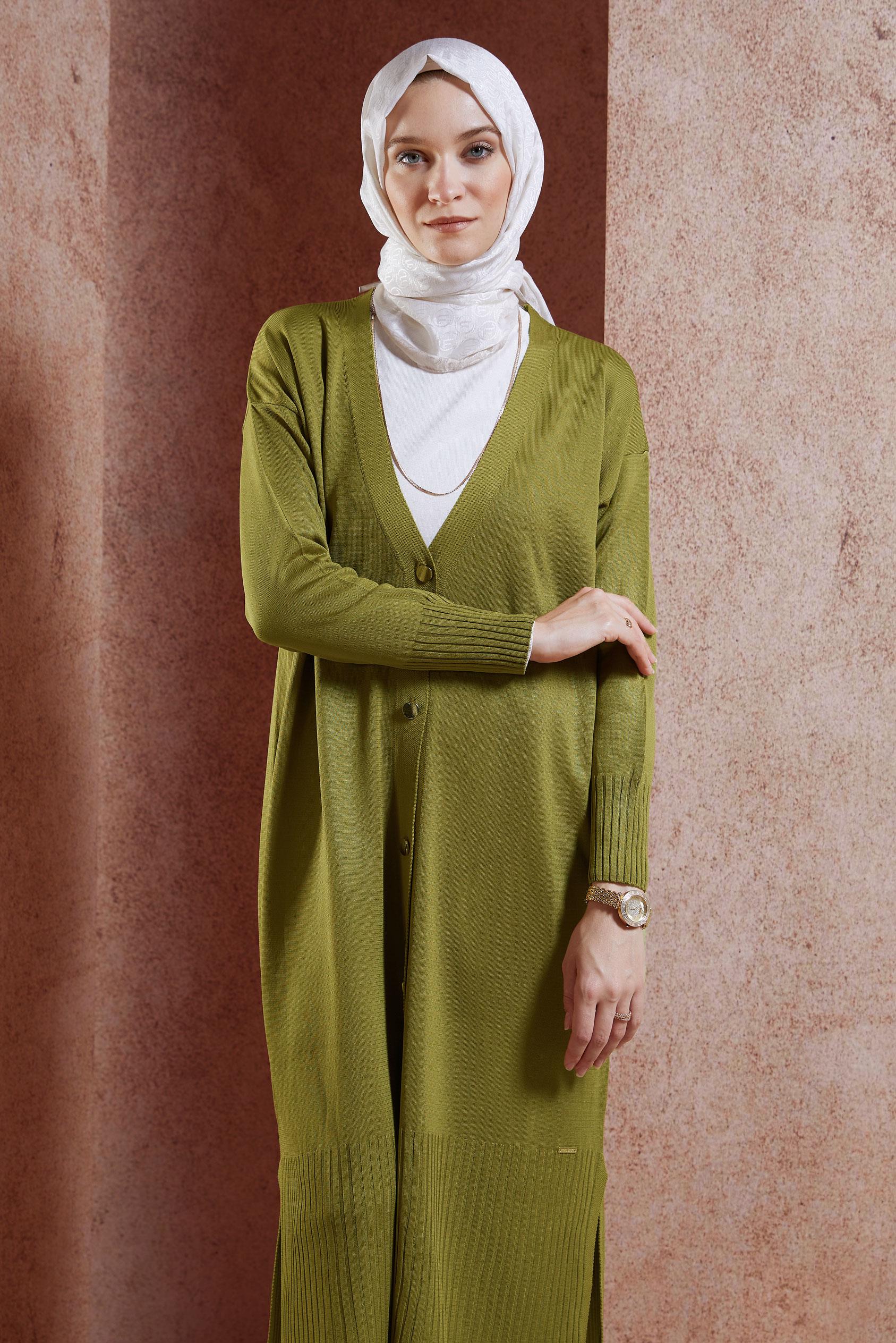 Tesettür giyim YEŞİL UZUN TRİKO HIRKA 45000