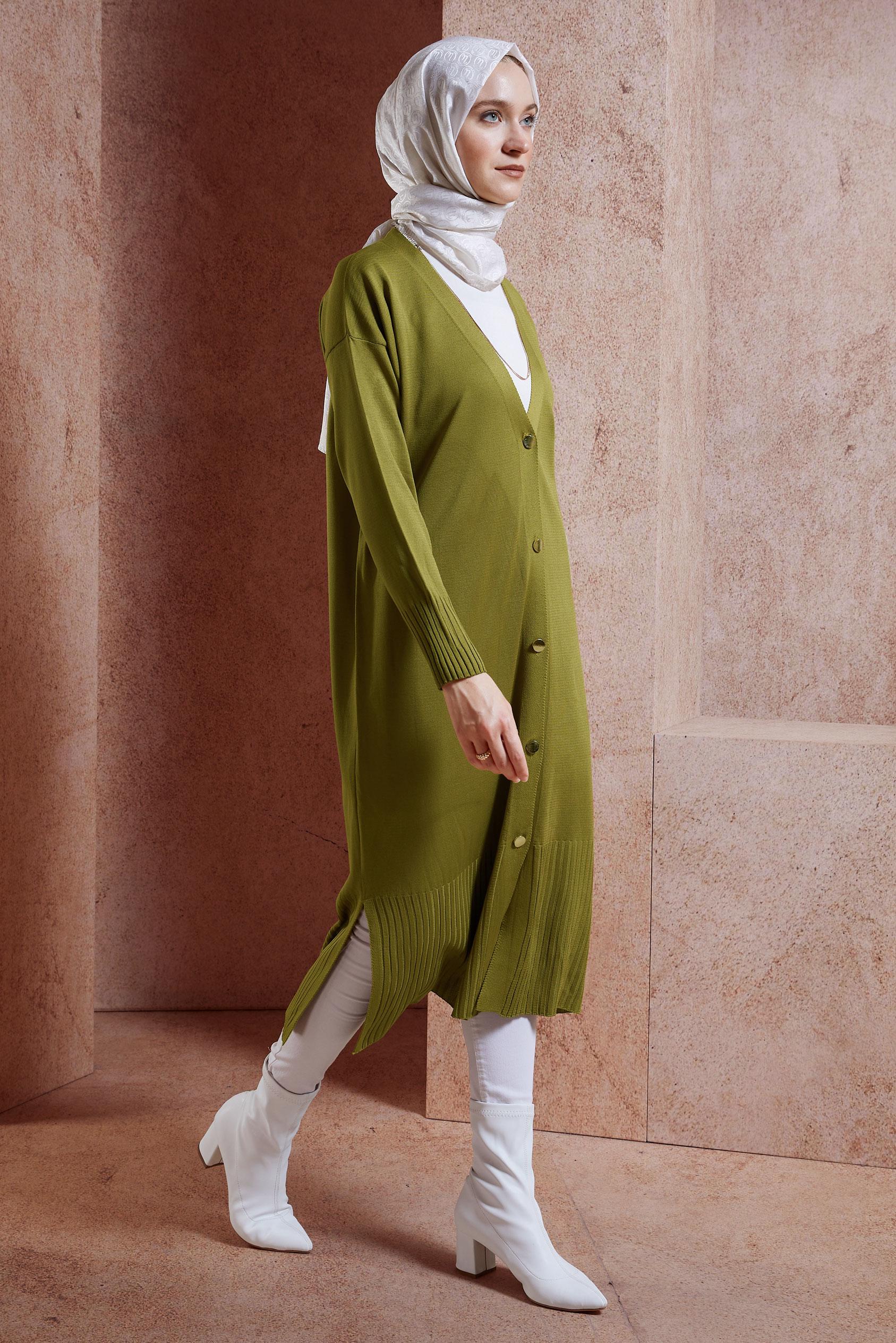 Tesettür giyim YEŞİL UZUN TRİKO HIRKA 45000