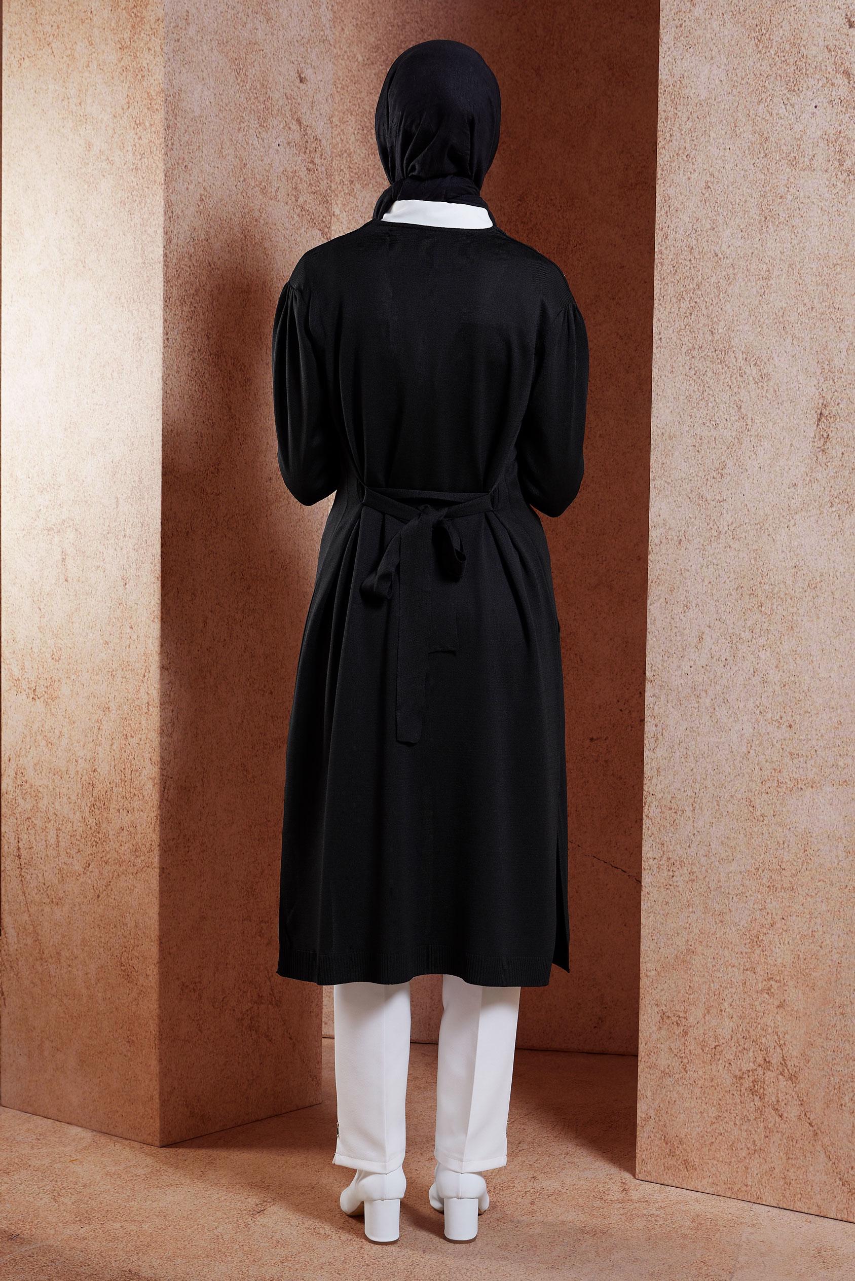 Hijab clothing BLACK BELTED KNITWEAR CARDIGAN 45001