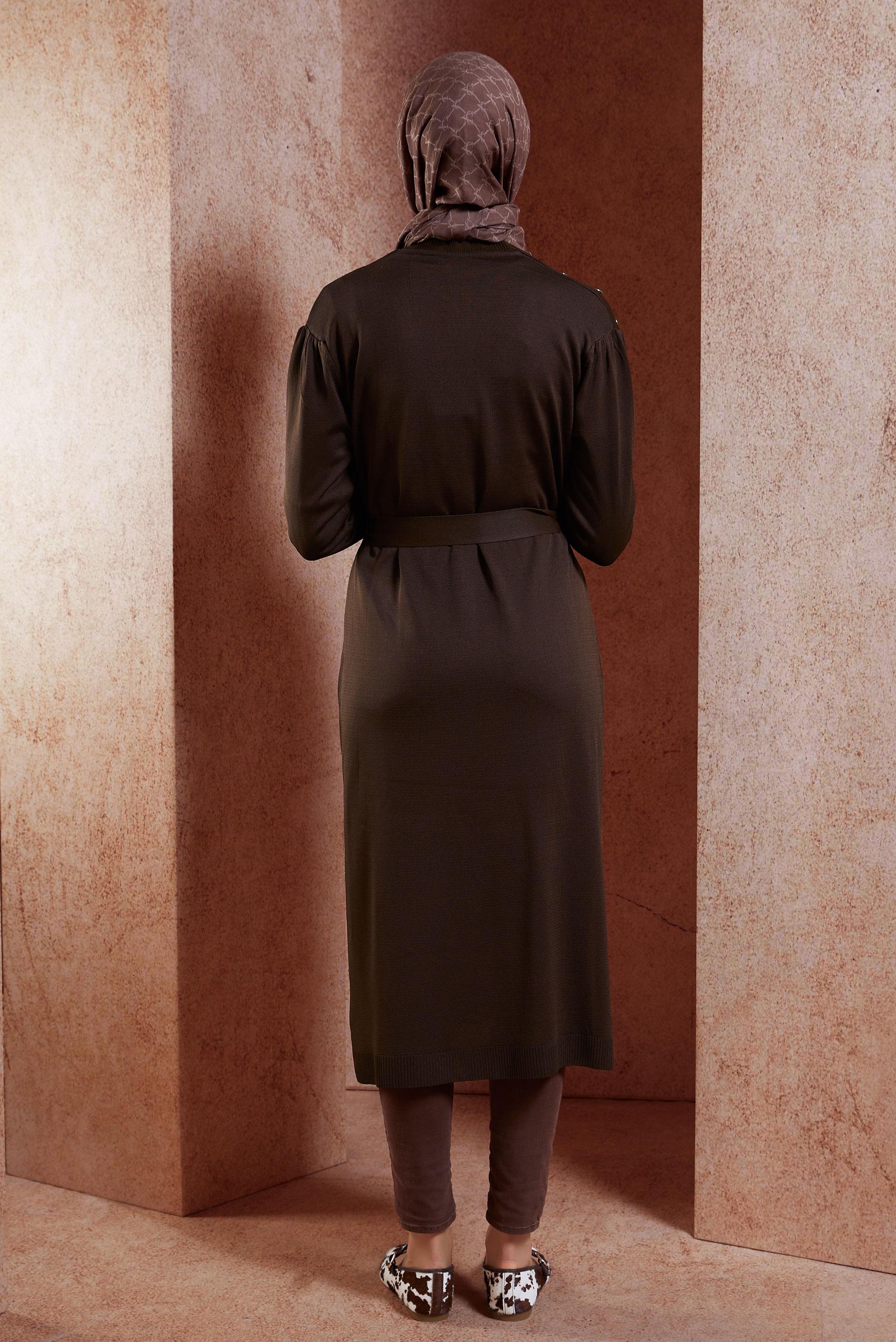 Vêtements hijab BRUN CARDIGAN EN MAILLE AVEC CEINTURE 45001