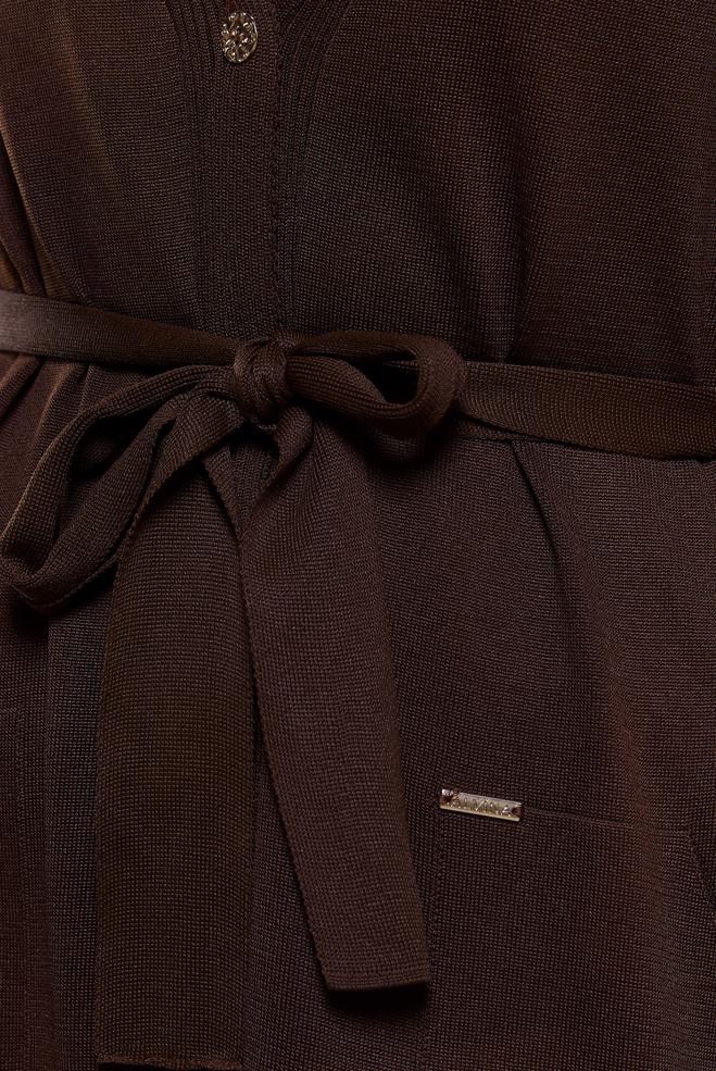 Vêtements hijab BRUN CARDIGAN EN MAILLE AVEC CEINTURE 45001 - ALVİNA