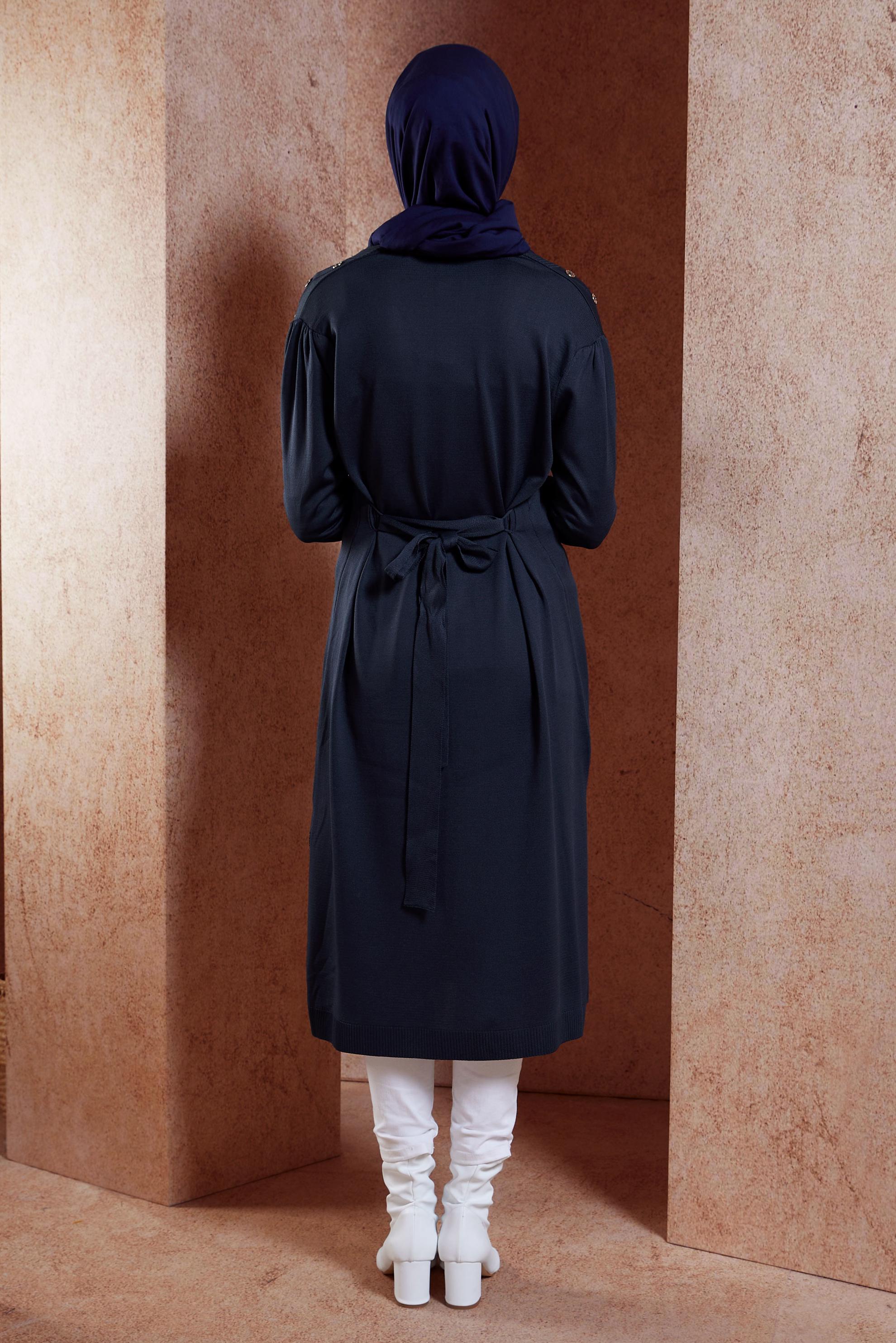 Vêtements hijab BLEU MARINE CARDIGAN EN MAILLE AVEC CEINTURE 45001