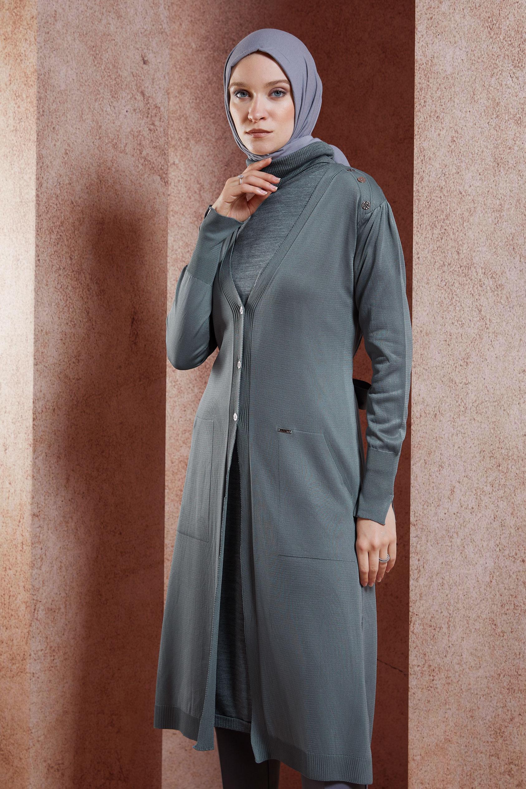 Hijab clothing GREY BELTED KNITWEAR CARDIGAN 45001