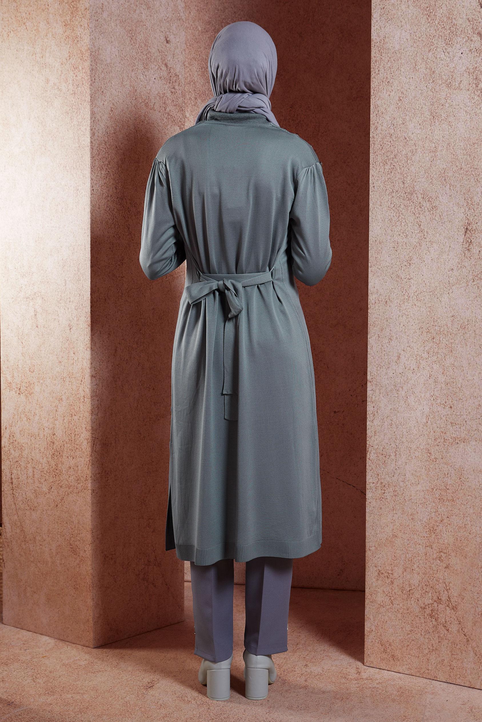 Hijab clothing GREY BELTED KNITWEAR CARDIGAN 45001