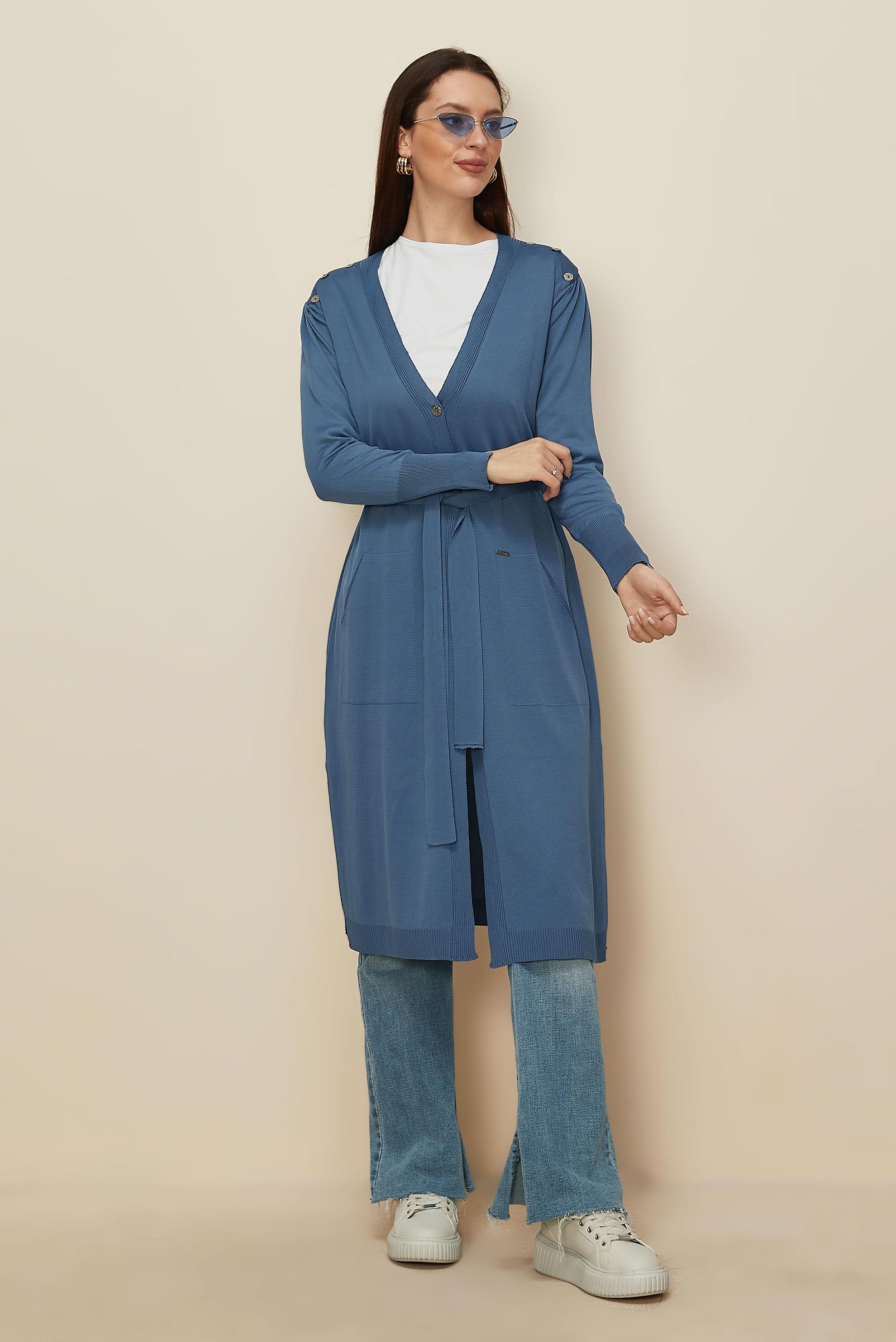 Hijab clothing NAVY BLUE BELTED KNITWEAR CARDIGAN 45001