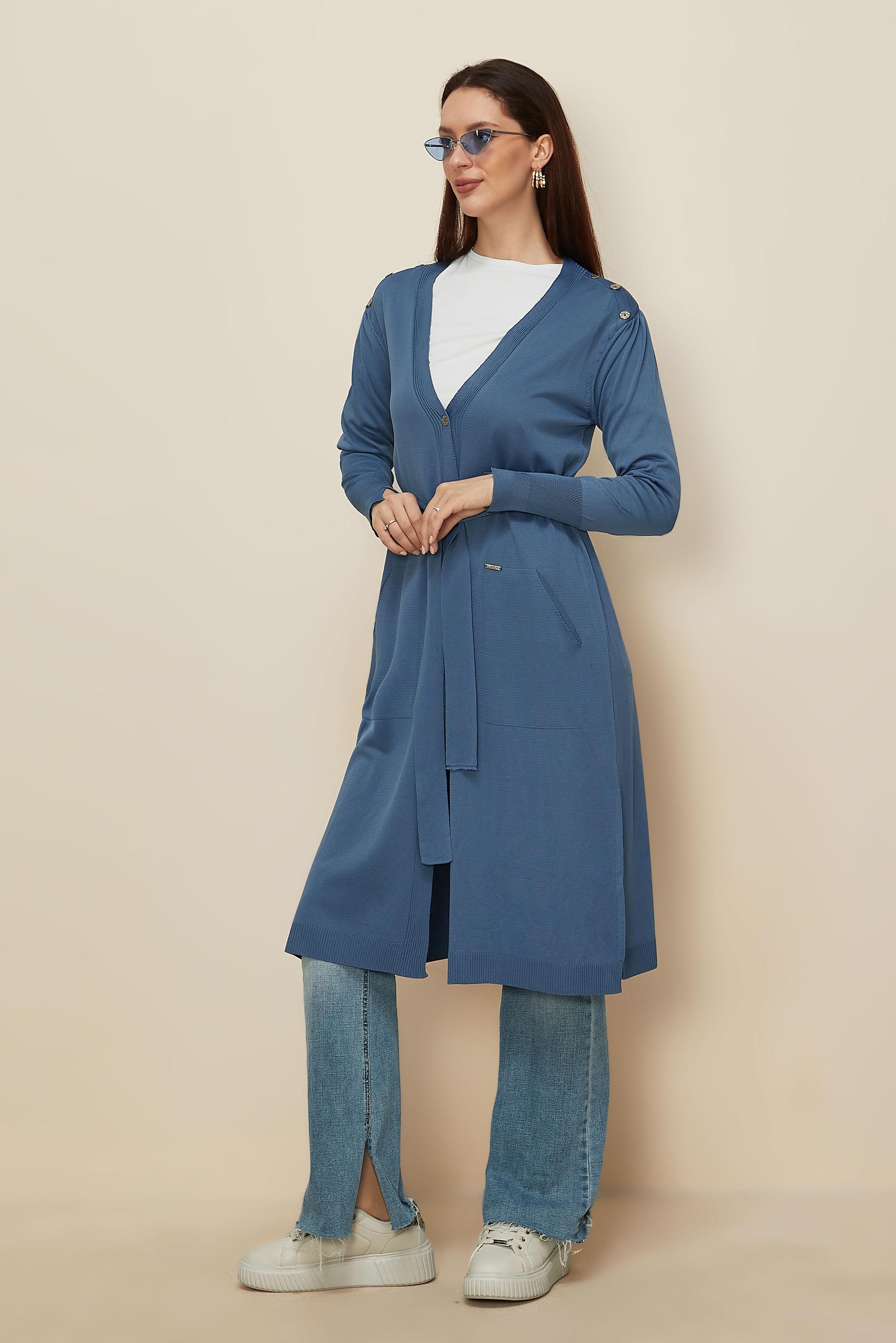 Hijab clothing NAVY BLUE BELTED KNITWEAR CARDIGAN 45001