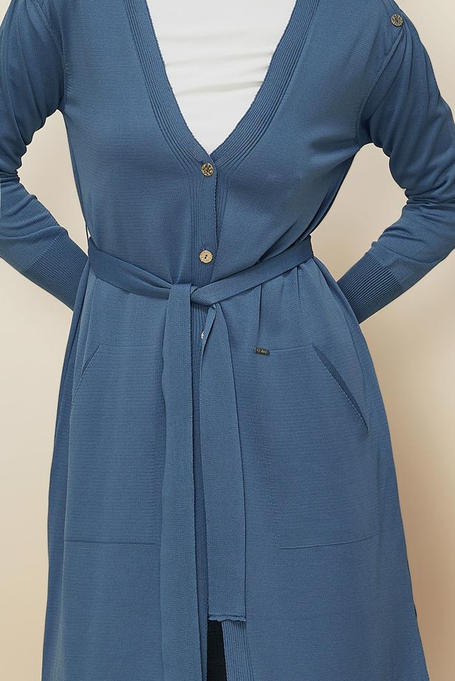 Hijab clothing NAVY BLUE BELTED KNITWEAR CARDIGAN 45001 - ALVİNA