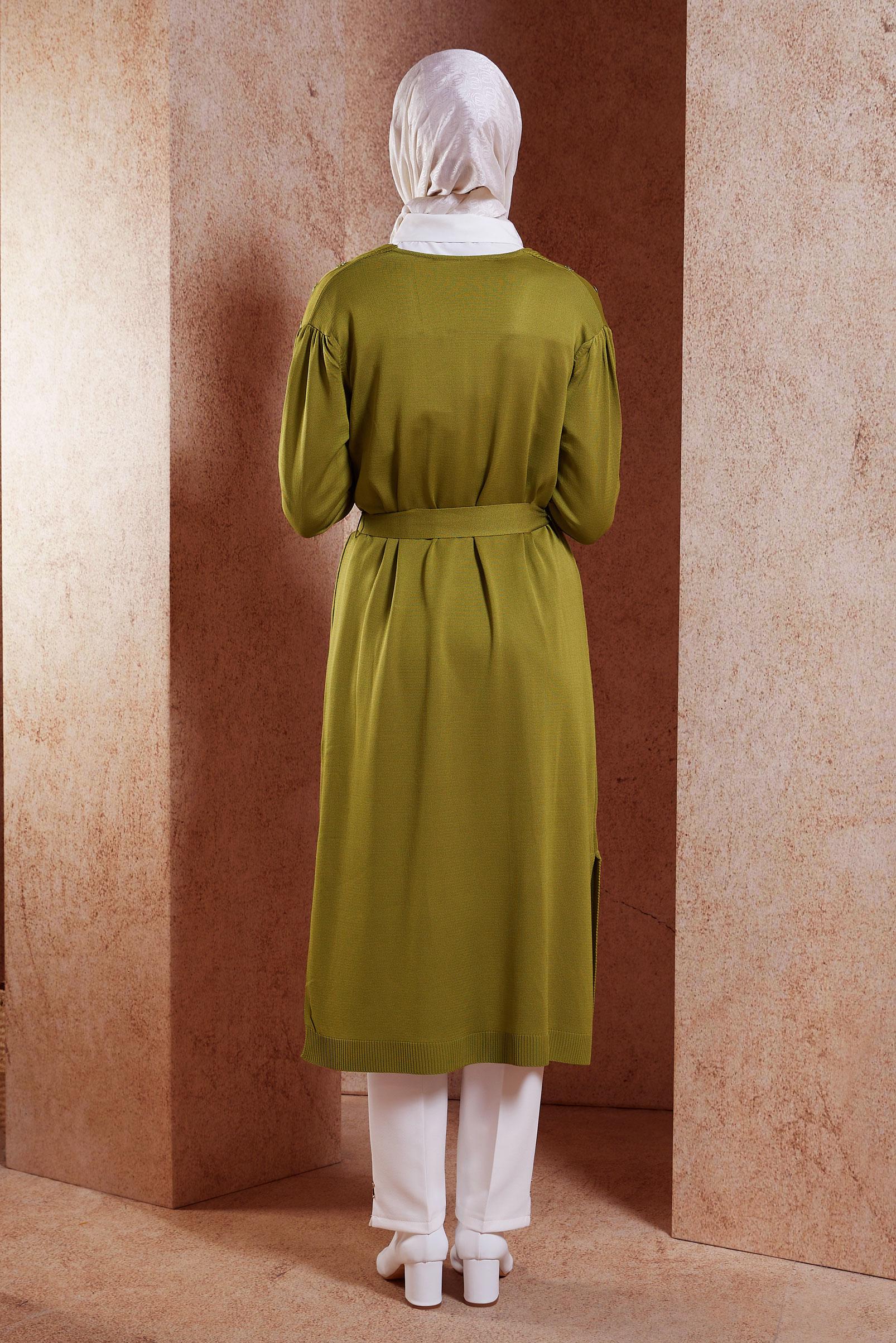 Vêtements hijab VERT CARDIGAN EN MAILLE AVEC CEINTURE 45001