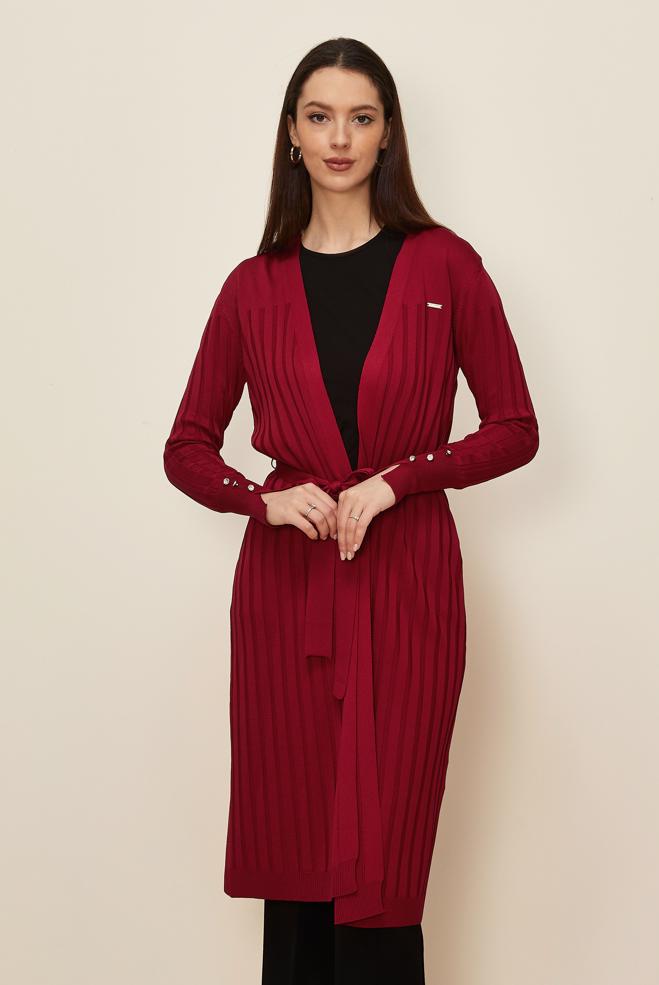 Hijab clothing RED BELTED KNITWEAR CARDIGAN 45002 - ALVİNA
