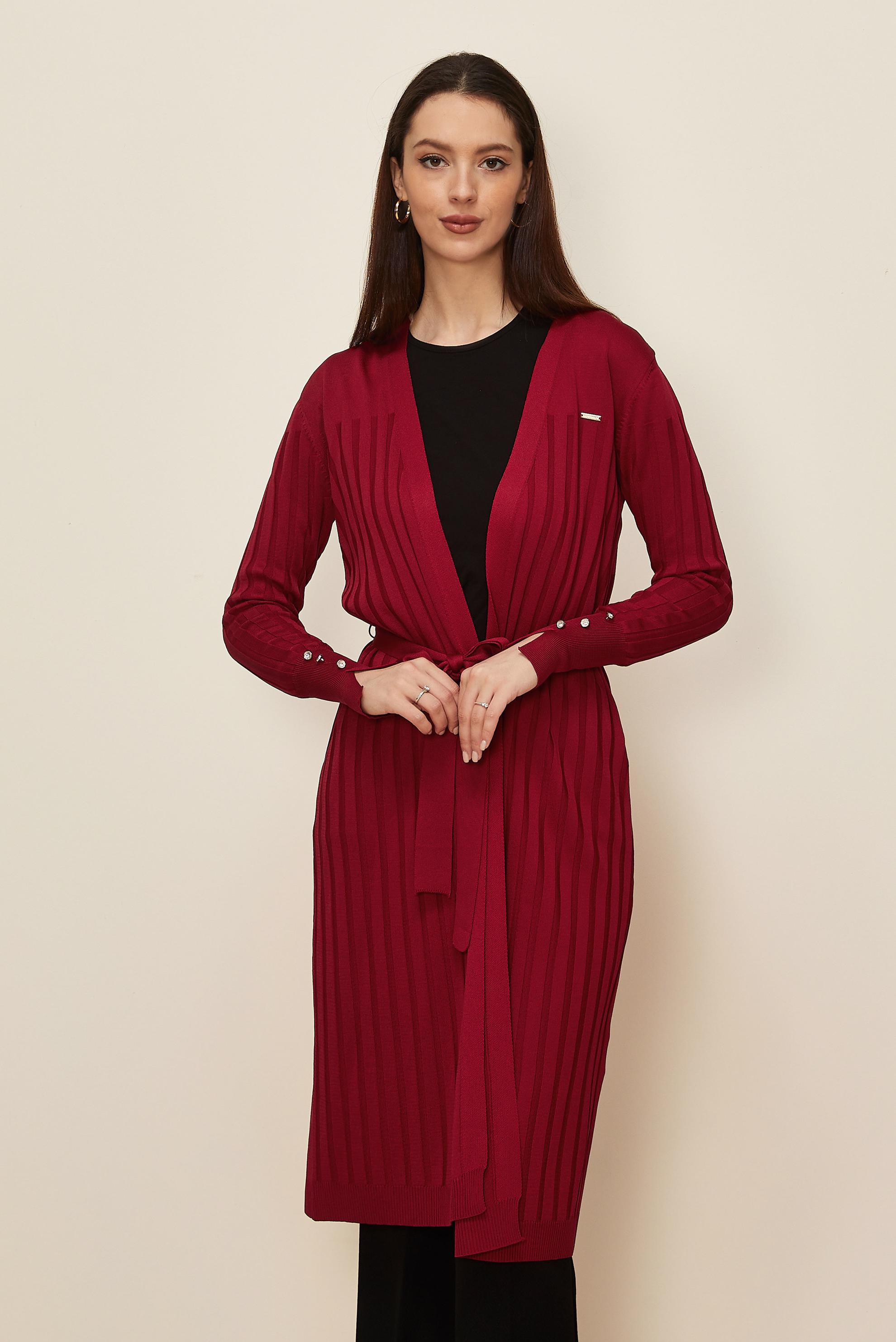 Hijab clothing RED BELTED KNITWEAR CARDIGAN 45002